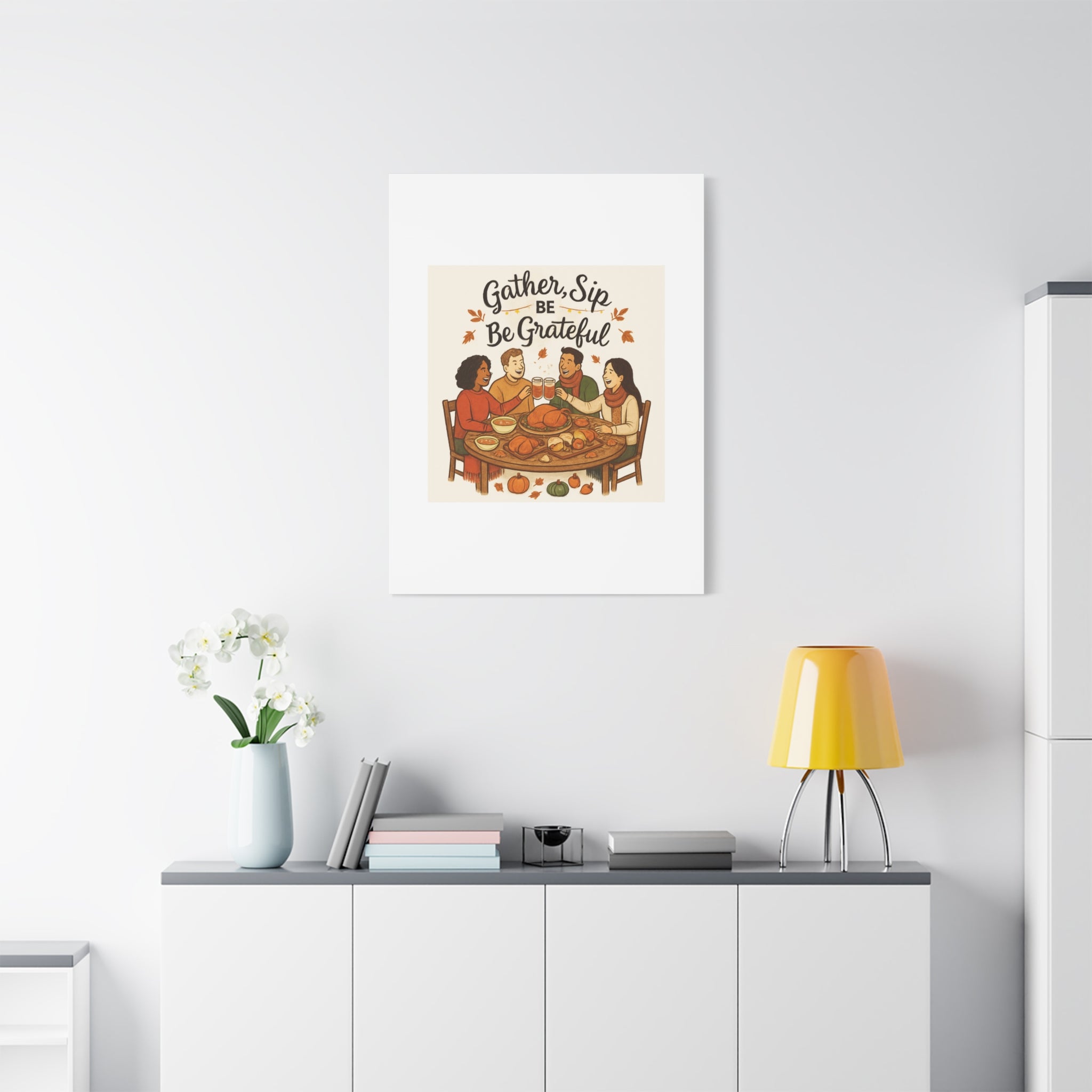 Gather, Sip, Be Grateful Canvas — Thanksgiving Wall Art