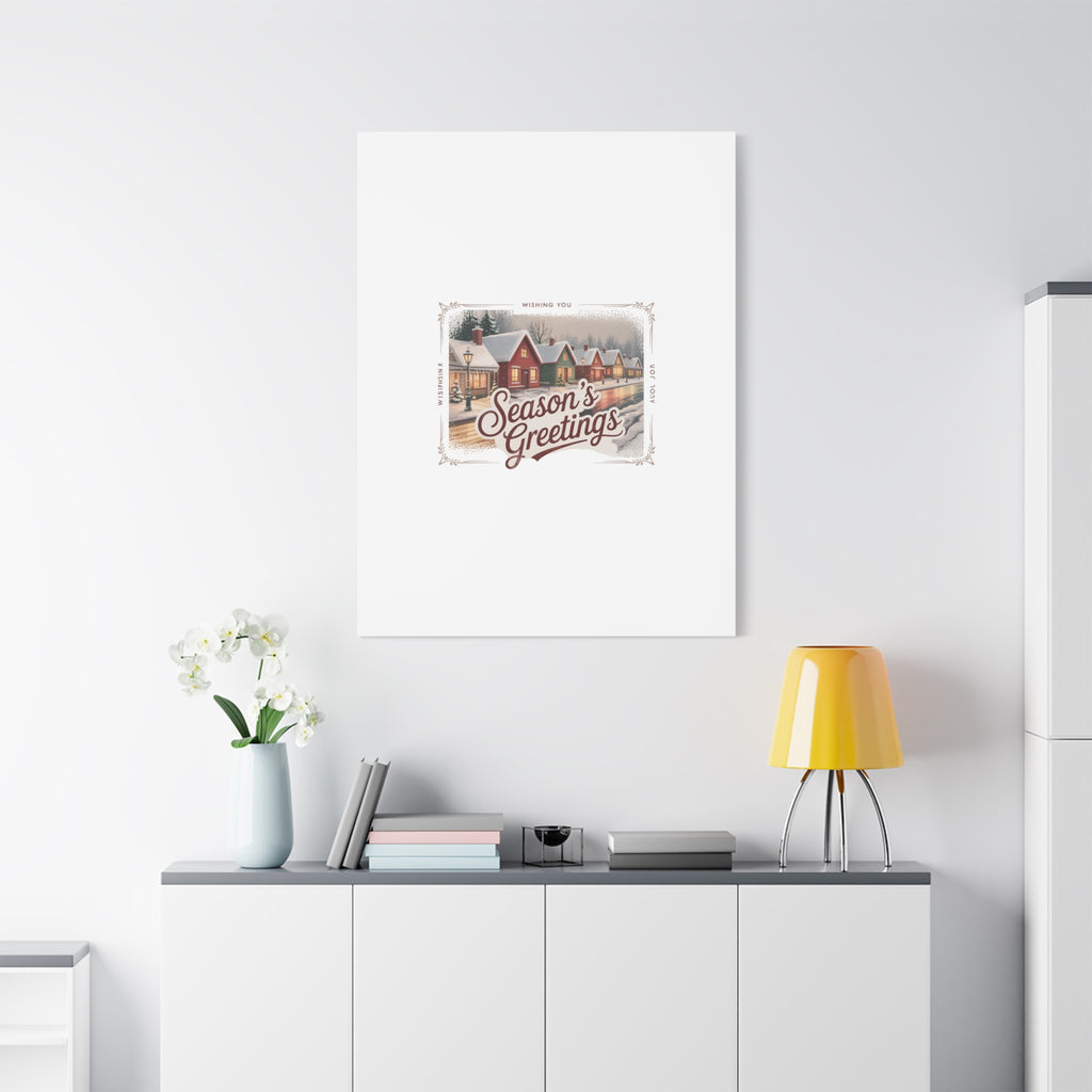 Season's Greetings Vintage Christmas Postcard Canvas | Retro Holiday Wall Art