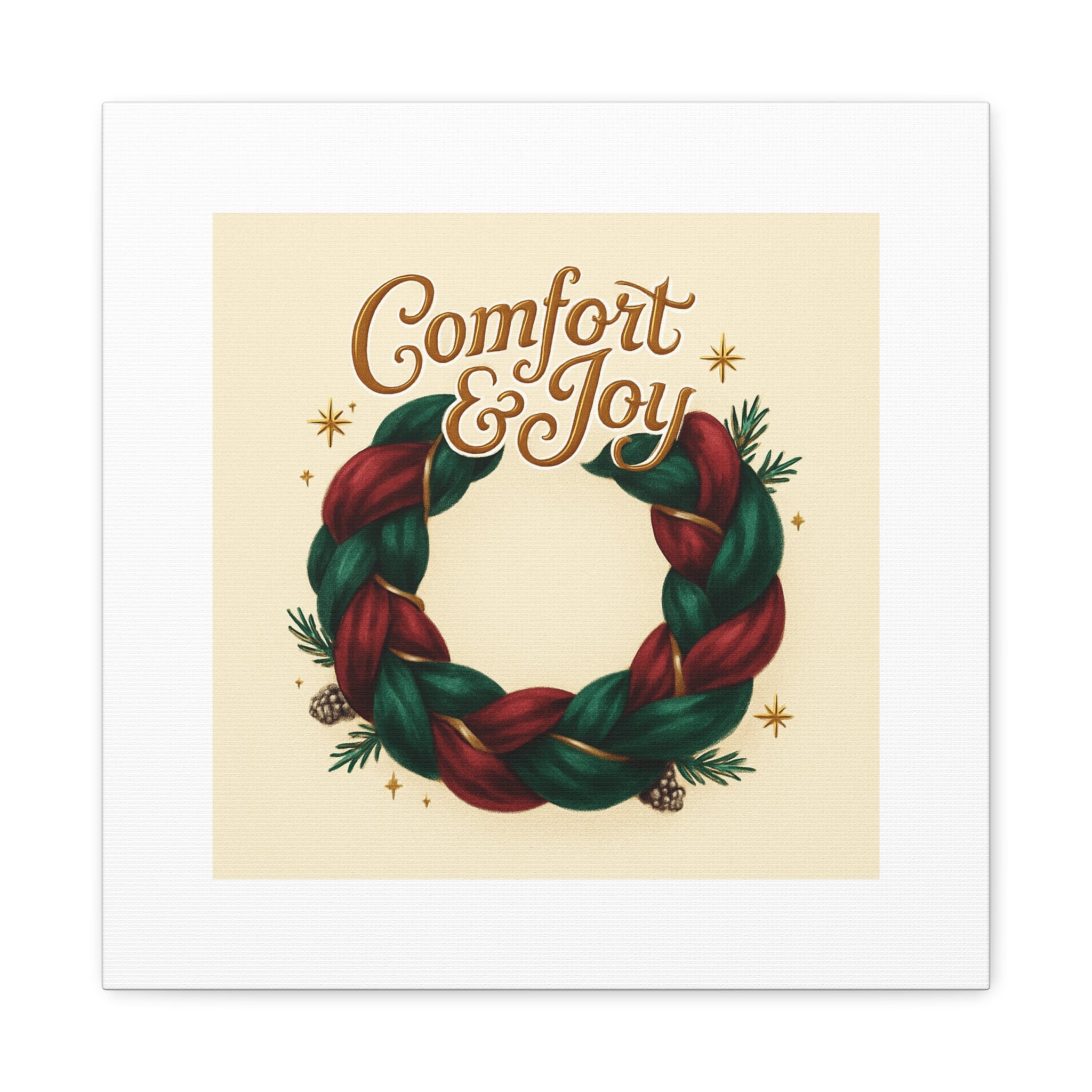 Christmas Wreath Canvas - "Comfort & Joy" Holiday Wall Art