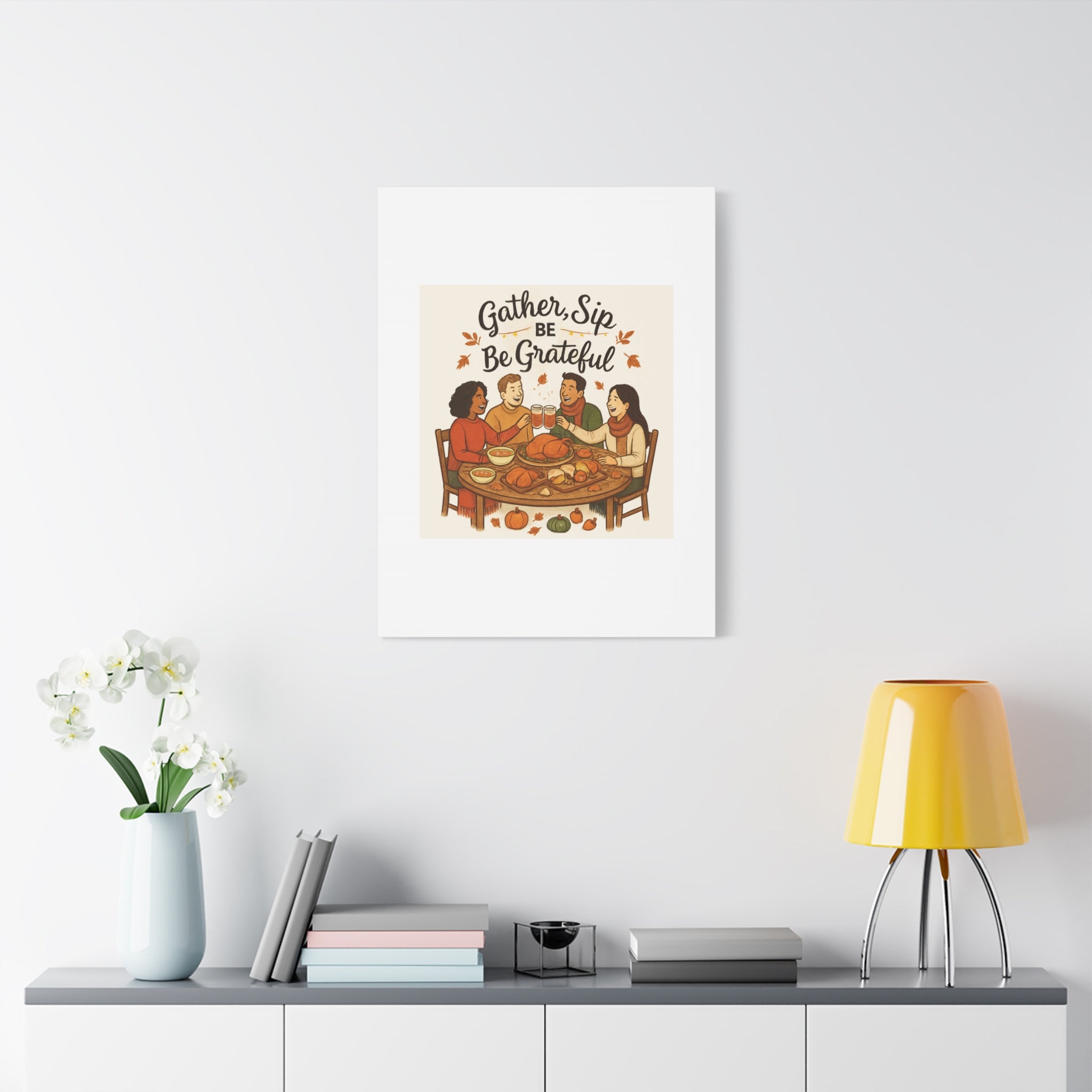Gather, Sip, Be Grateful Canvas — Thanksgiving Wall Art