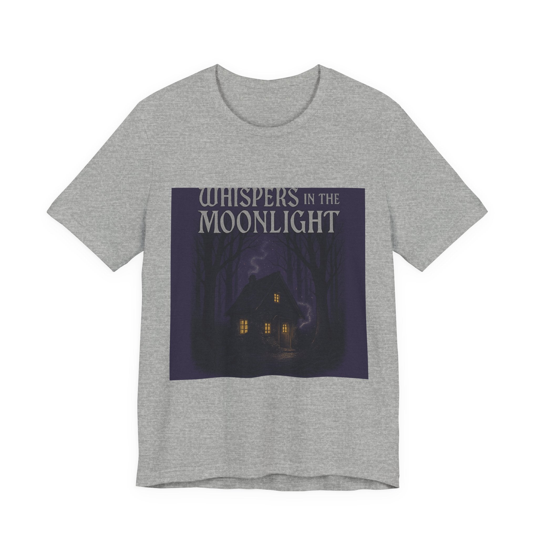 Whispers in the Moonlight Tee — Haunted Cabin Night Graphic T-Shirt