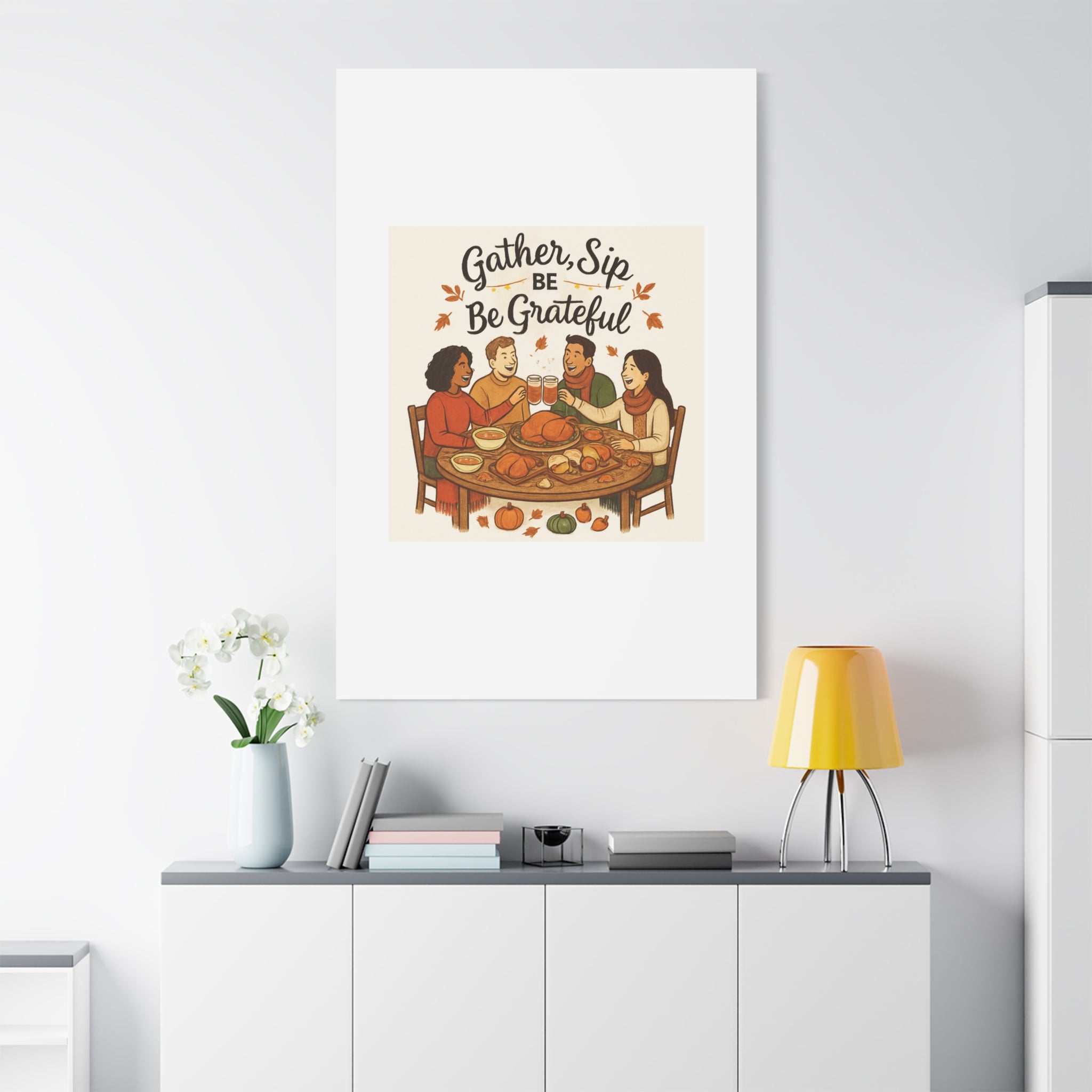 Gather, Sip, Be Grateful Canvas — Thanksgiving Wall Art