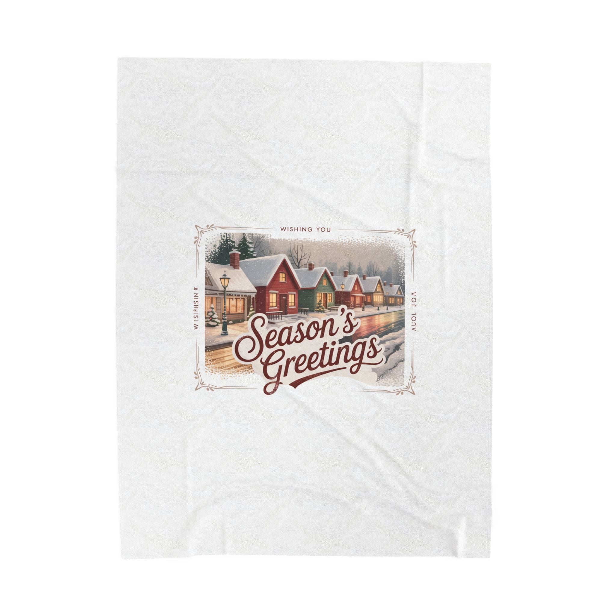 Season's Greetings Vintage Postcard Velveteen Blanket | Retro Christmas, sepia holiday