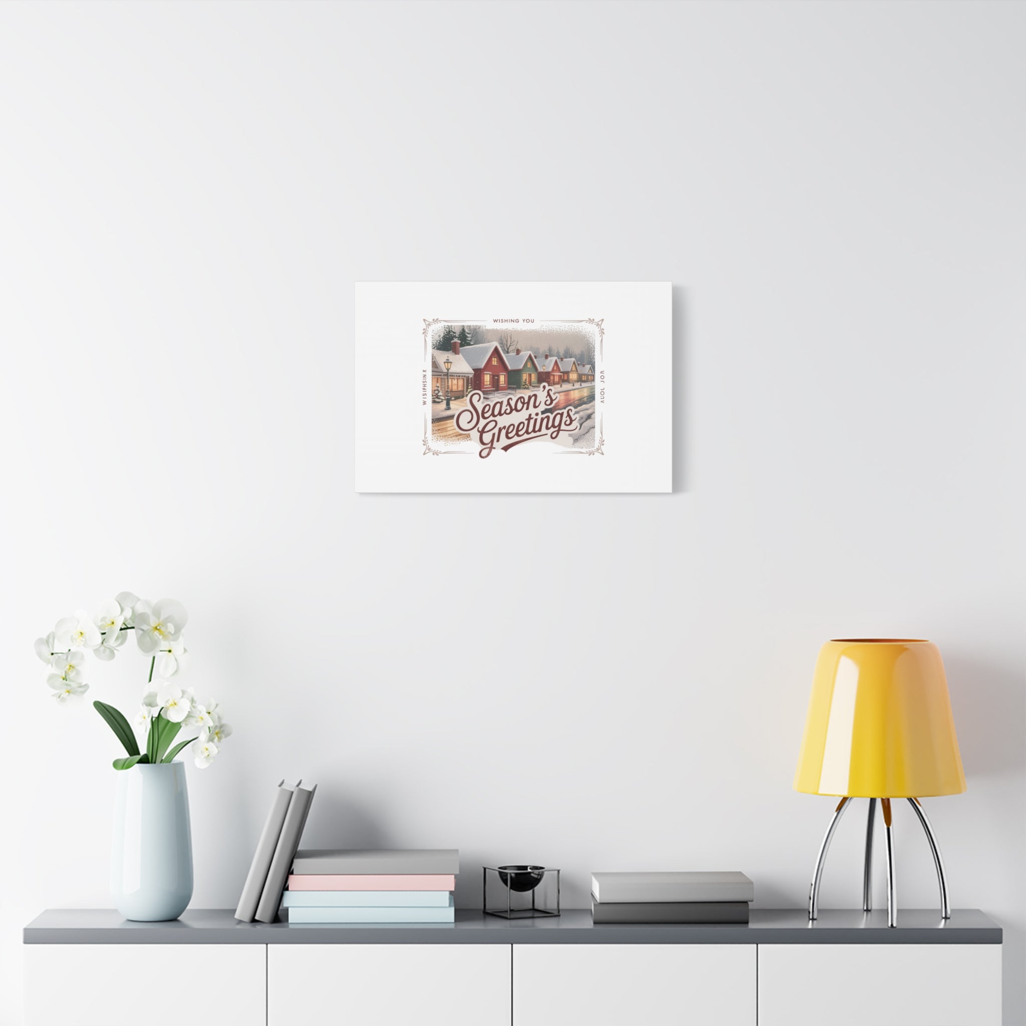 Season's Greetings Vintage Christmas Postcard Canvas | Retro Holiday Wall Art