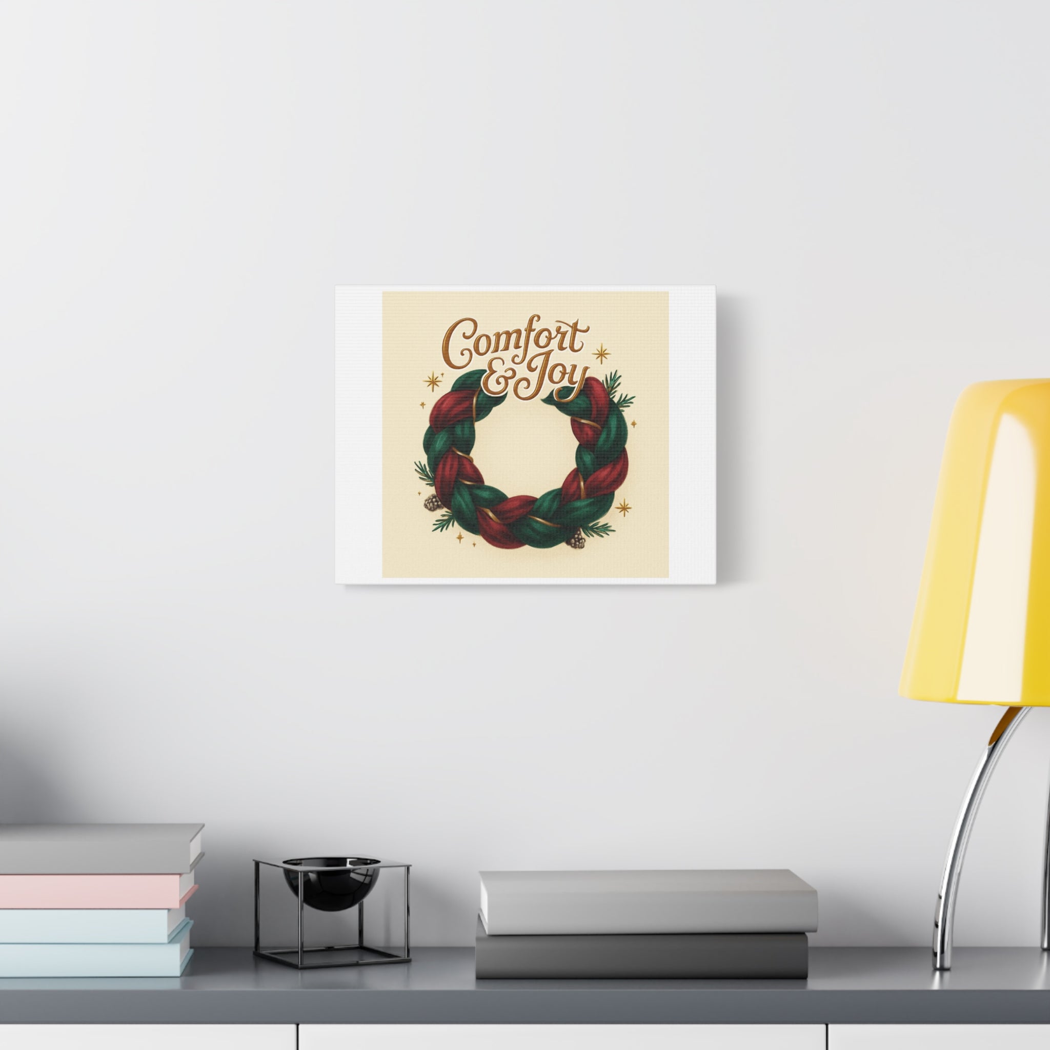 Christmas Wreath Canvas - "Comfort & Joy" Holiday Wall Art