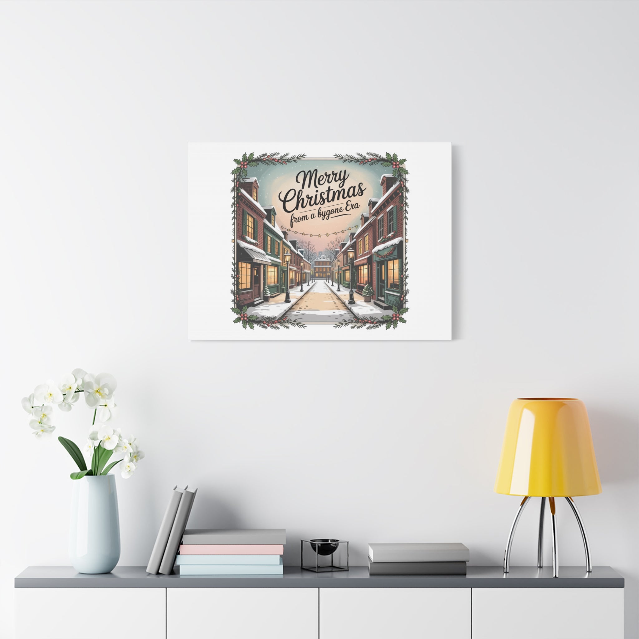 Merry Christmas Vintage Postcard Canvas | Retro Holiday Card Design