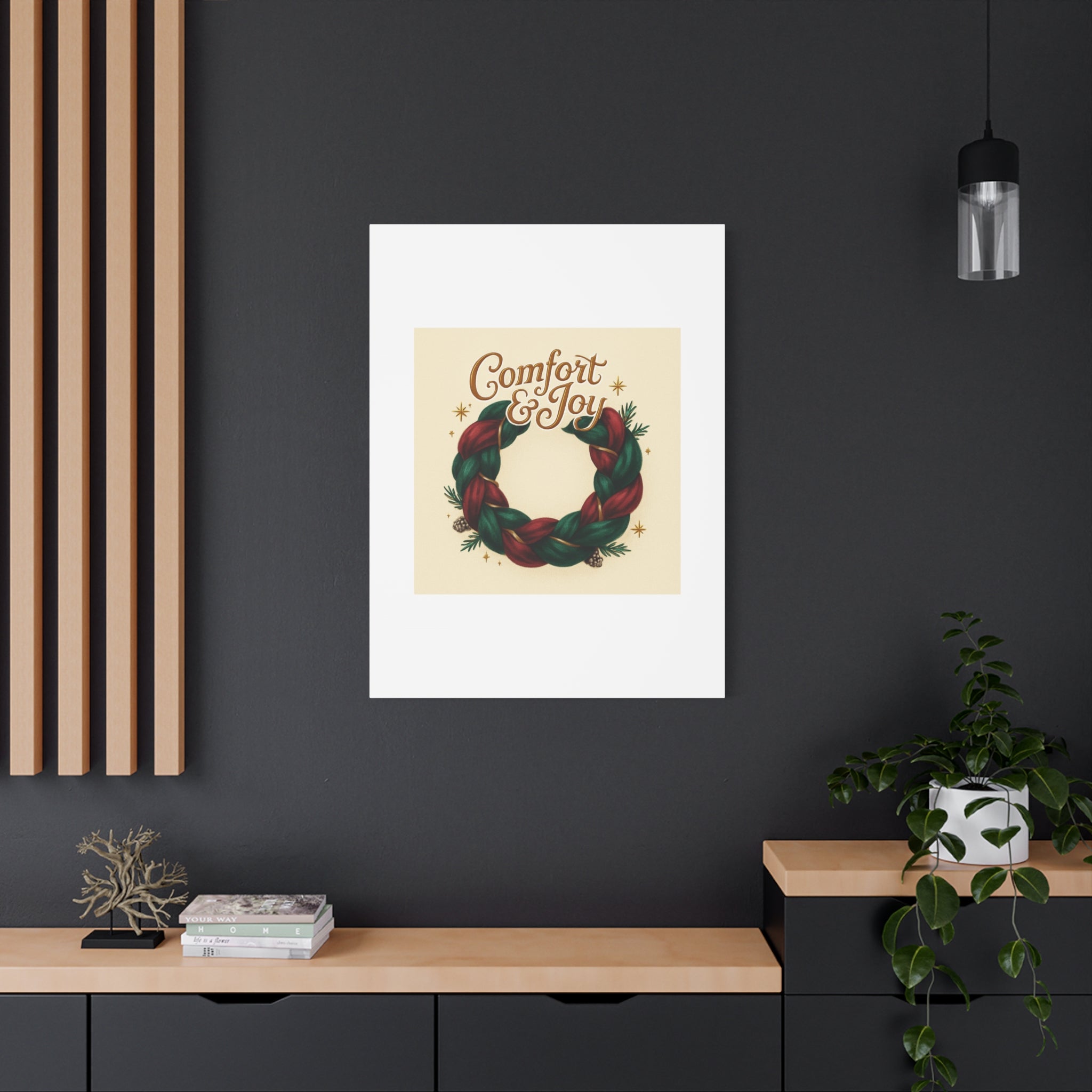 Christmas Wreath Canvas - "Comfort & Joy" Holiday Wall Art
