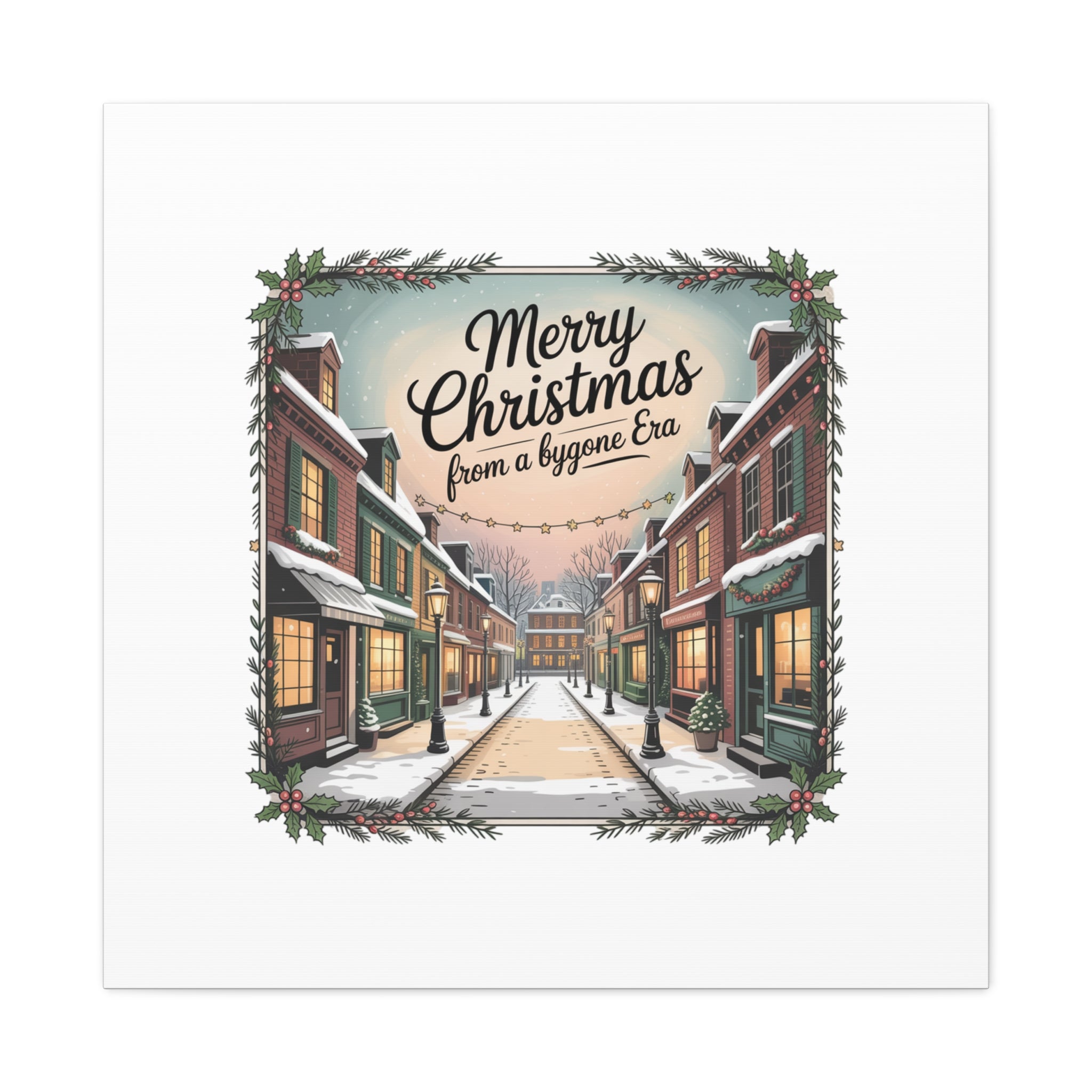 Merry Christmas Vintage Postcard Canvas | Retro Holiday Card Design