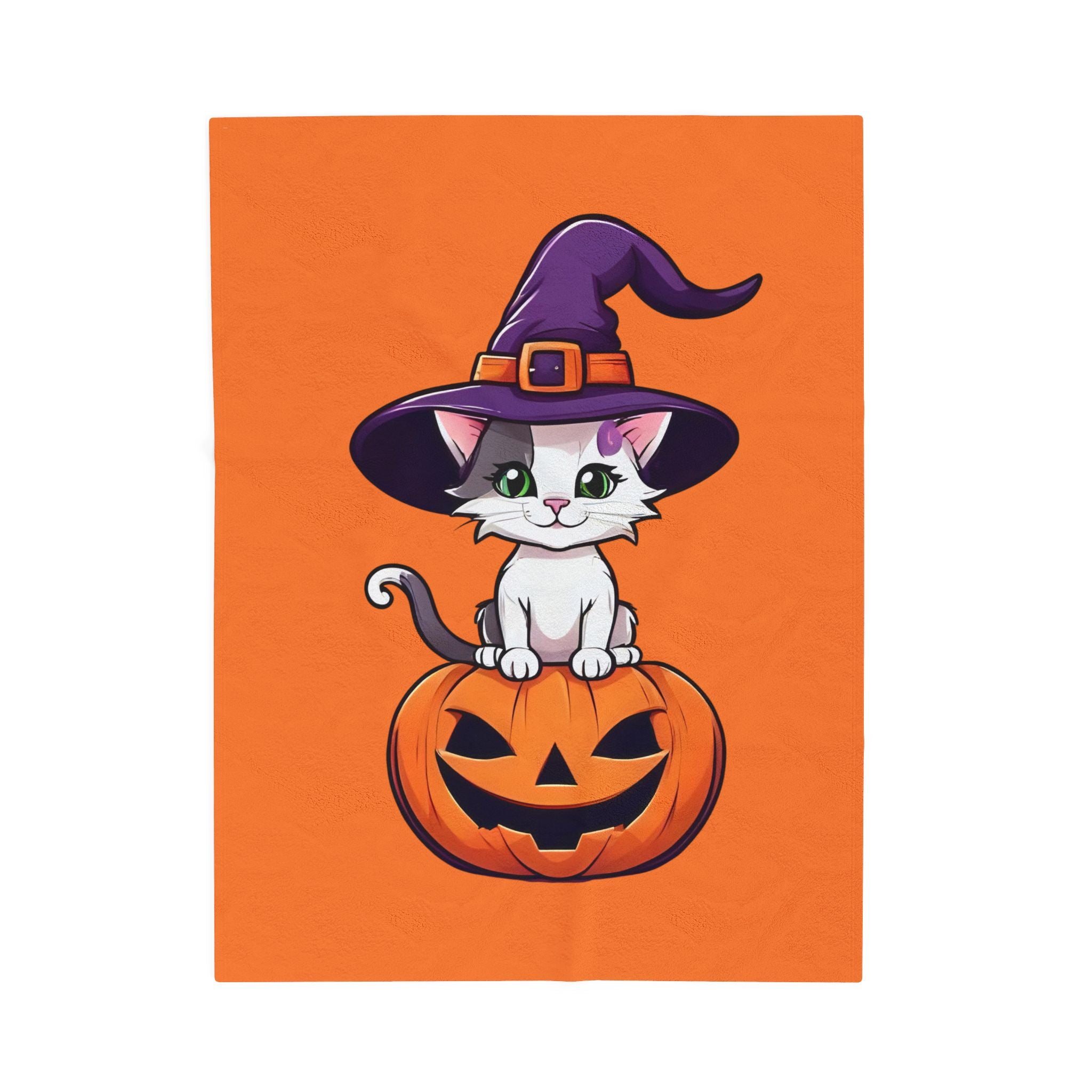 Halloween Cat Plush Blanket, Cozy Décor, Gift for Cat Lovers, Fall Home Essentials, Pumpkin Spice Vibes, Soft Throw