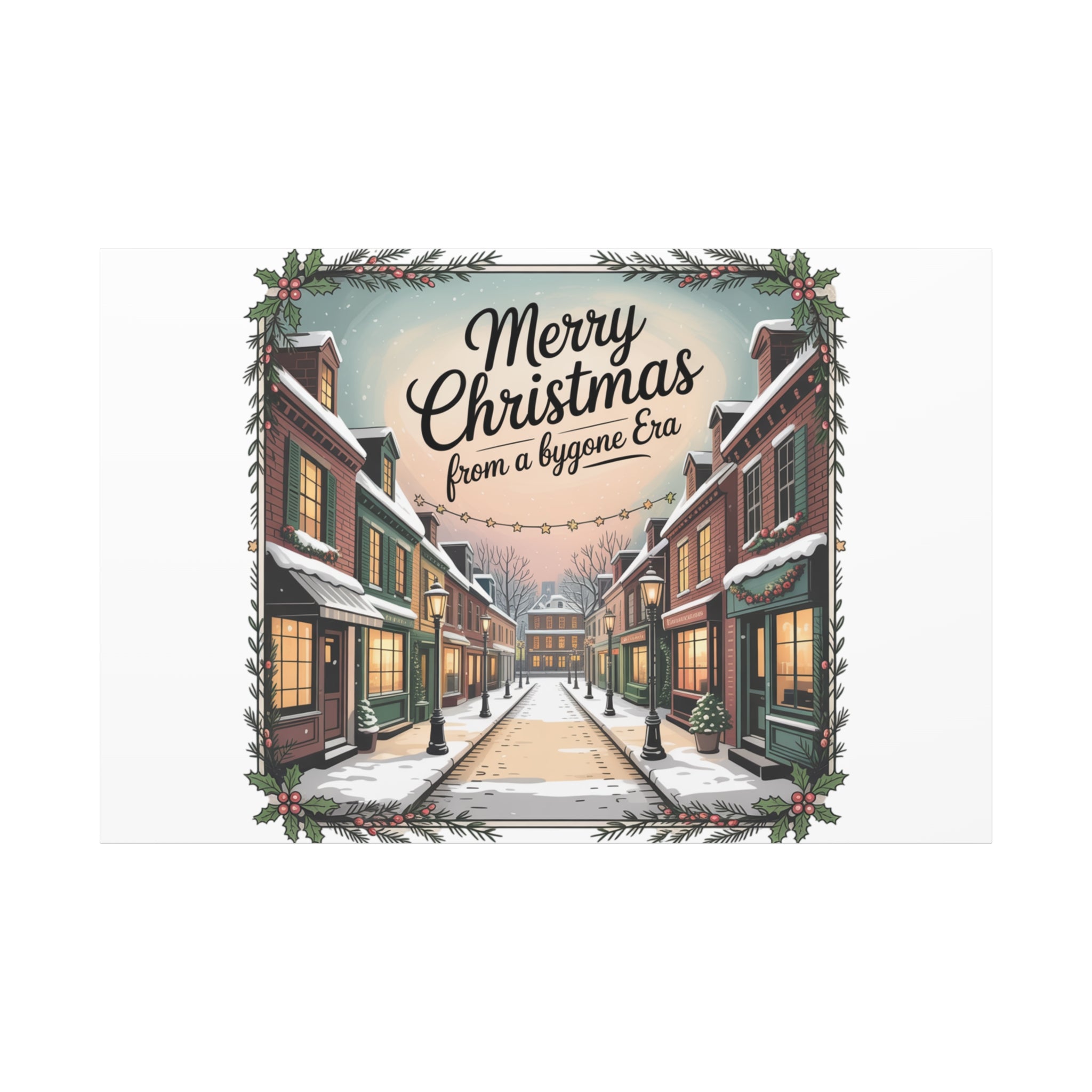 Merry Christmas Vintage Postcard Canvas | Retro Holiday Card Design