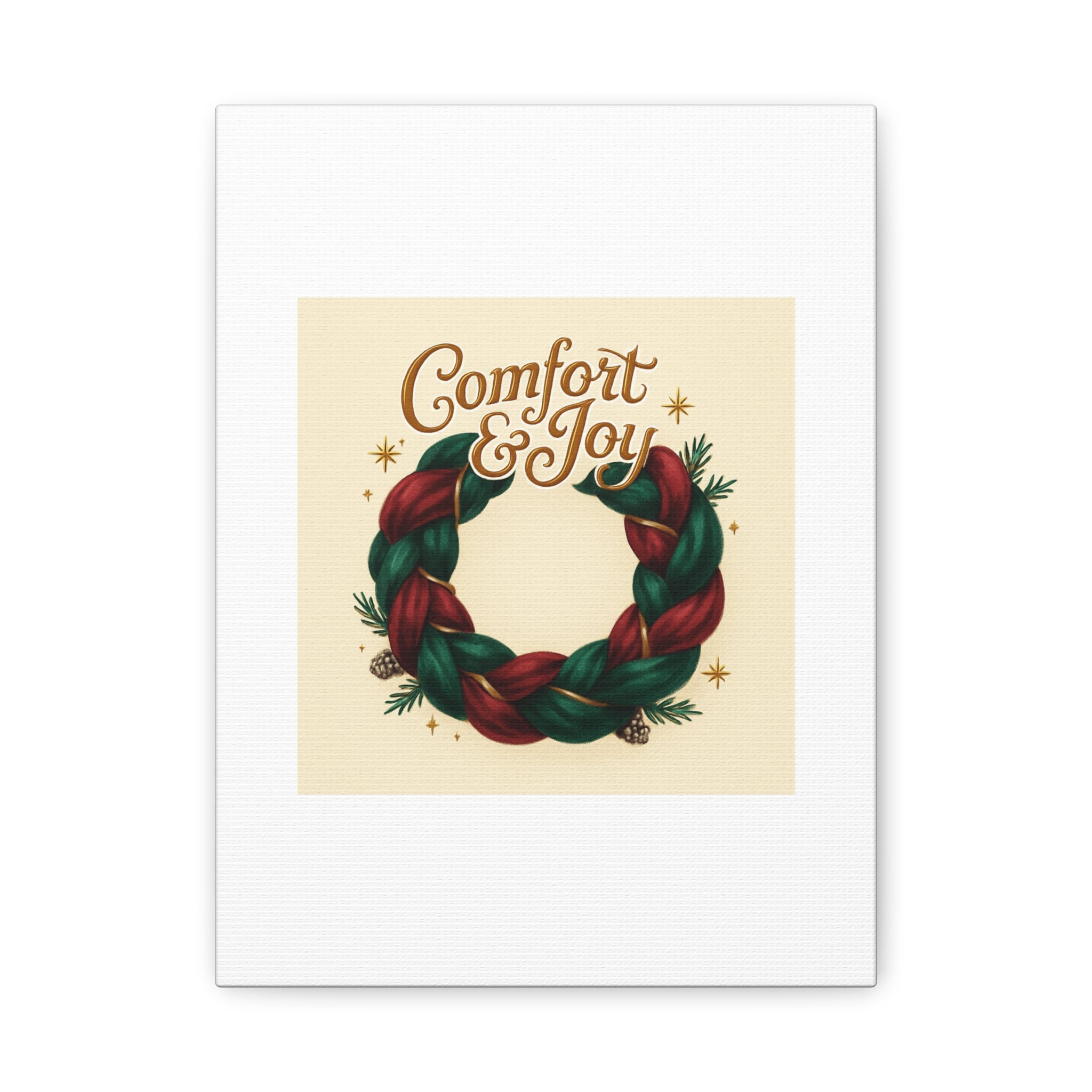 Christmas Wreath Canvas - "Comfort & Joy" Holiday Wall Art