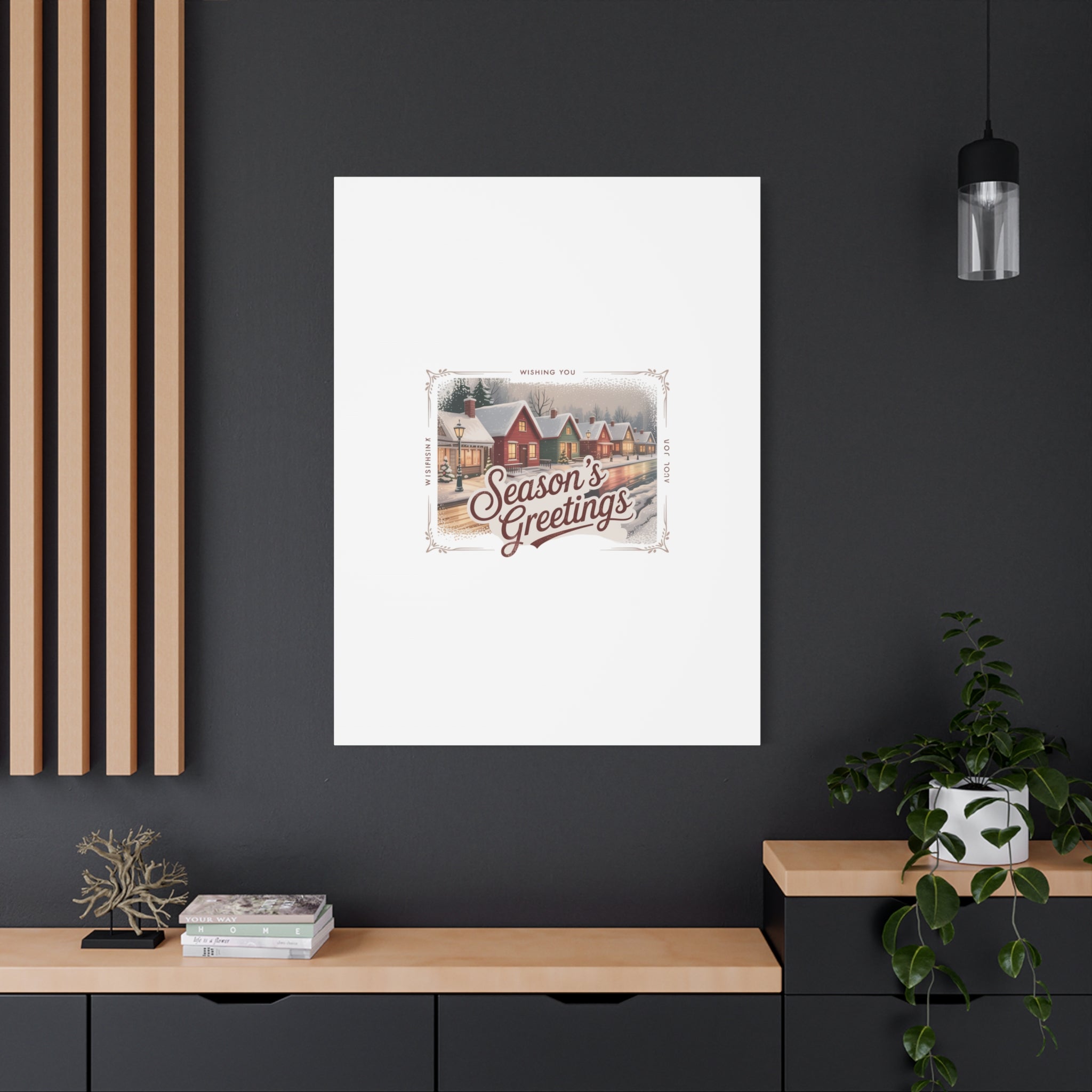 Season's Greetings Vintage Christmas Postcard Canvas | Retro Holiday Wall Art