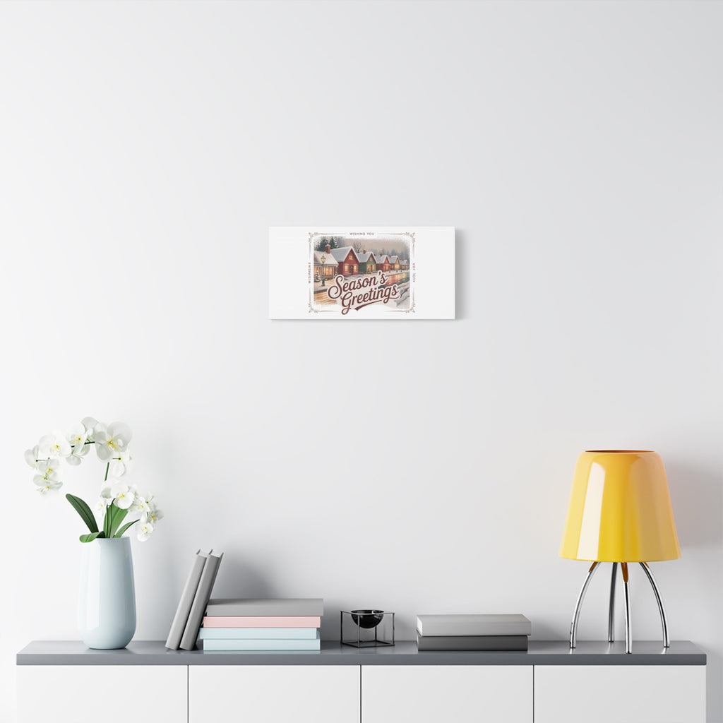 Season's Greetings Vintage Christmas Postcard Canvas | Retro Holiday Wall Art