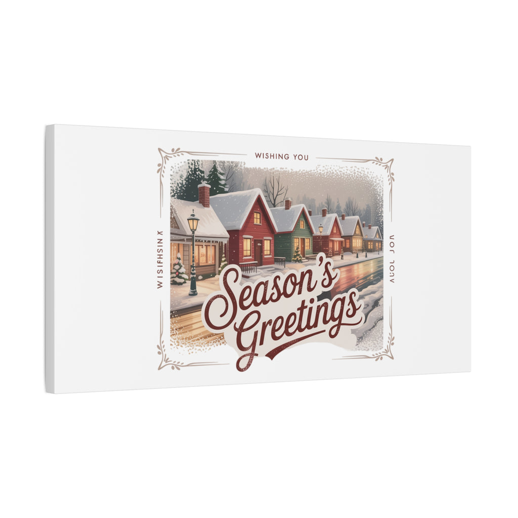 Season's Greetings Vintage Christmas Postcard Canvas | Retro Holiday Wall Art