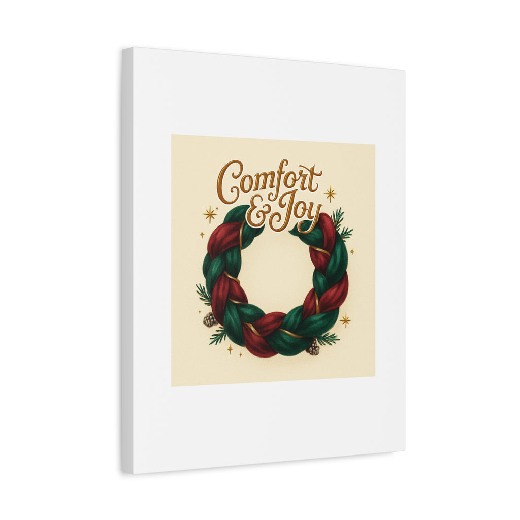 Christmas Wreath Canvas - "Comfort & Joy" Holiday Wall Art