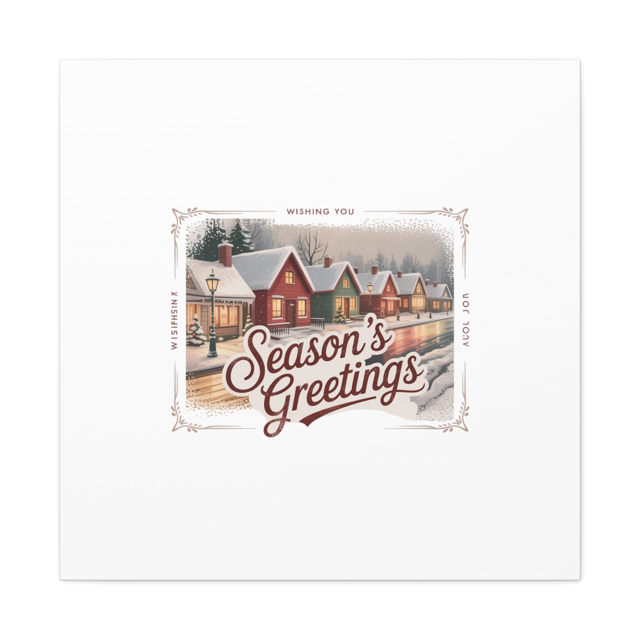 Season's Greetings Vintage Christmas Postcard Canvas | Retro Holiday Wall Art