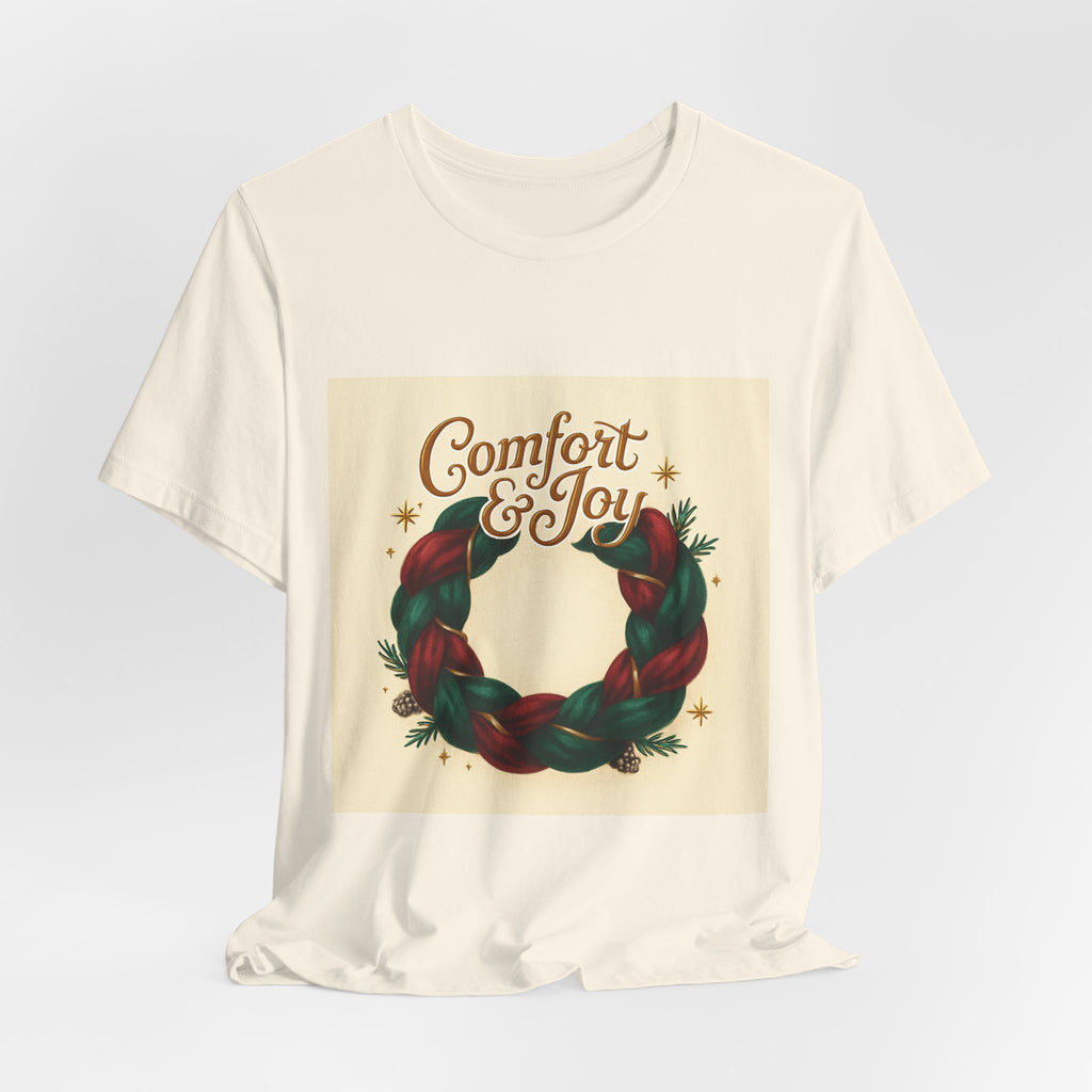 Comfort & Joy Wreath T-Shirt — Retro Holiday Christmas Tee