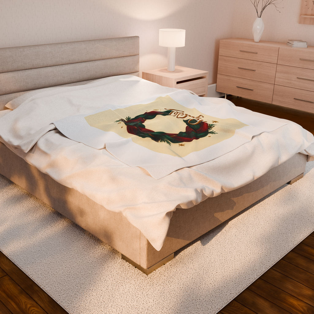 Comfort & Joy Wreath Velveteen Plush Blanket — Holiday Cozy Throw