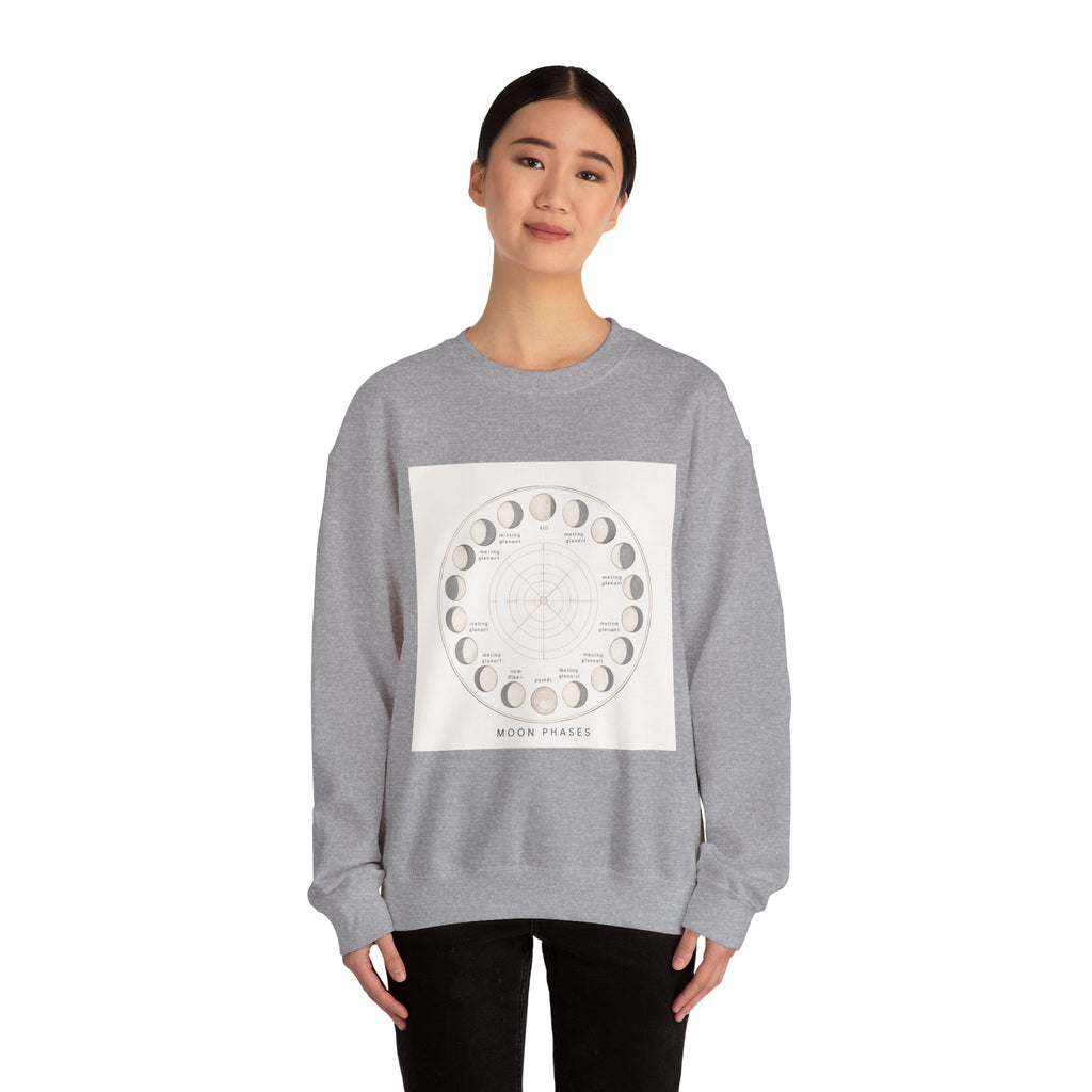 Moon Phases Sweatshirt — Lunar Cycle Graphic Crewneck