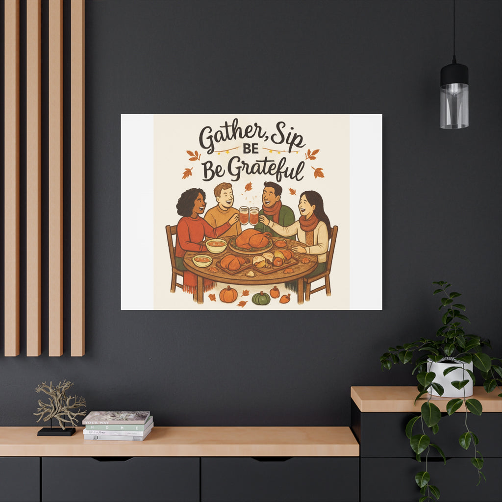 Gather, Sip, Be Grateful Canvas — Thanksgiving Wall Art