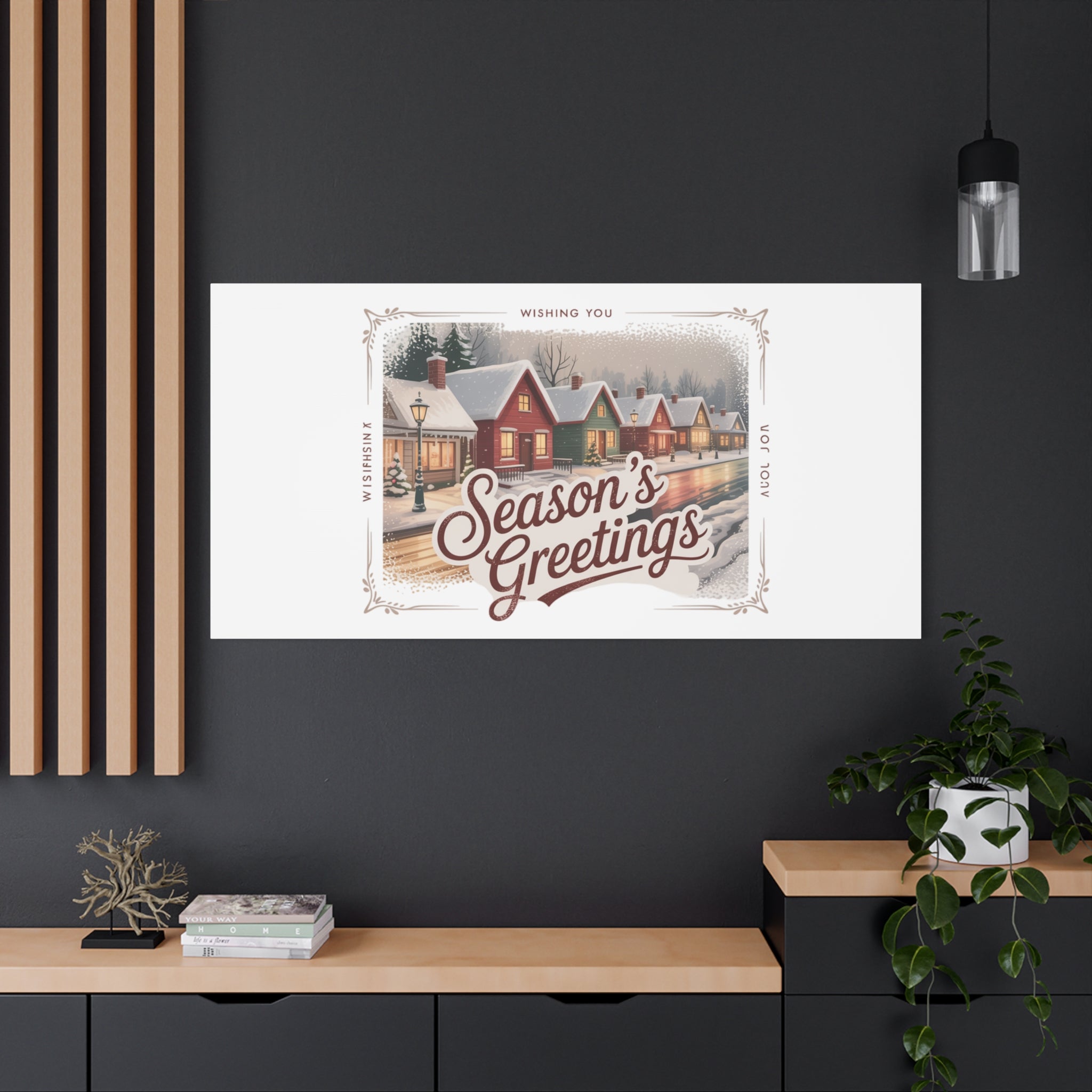 Season's Greetings Vintage Christmas Postcard Canvas | Retro Holiday Wall Art