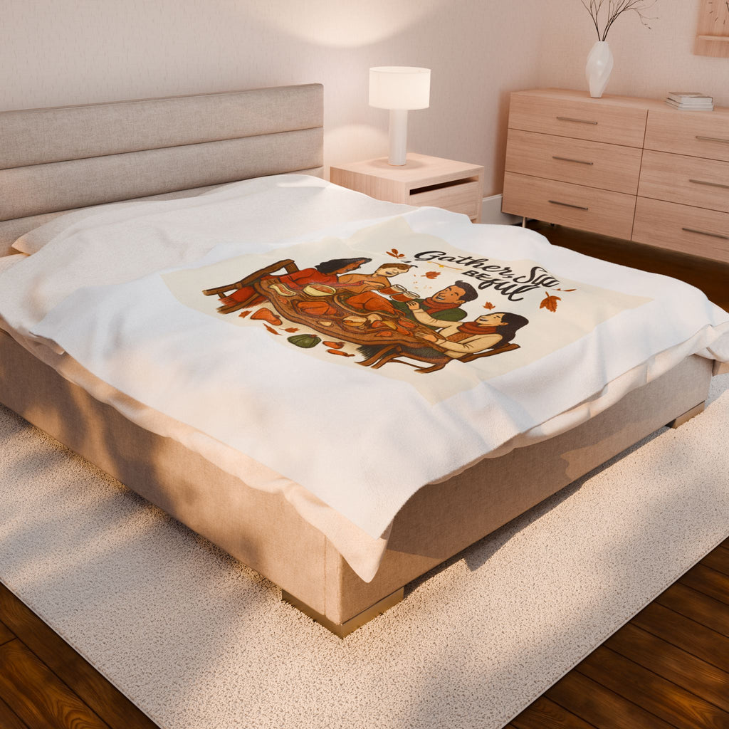 Thanksgiving Velveteen Plush Blanket — "Gather, Sip, Be Grateful" Cozy Holiday Throw