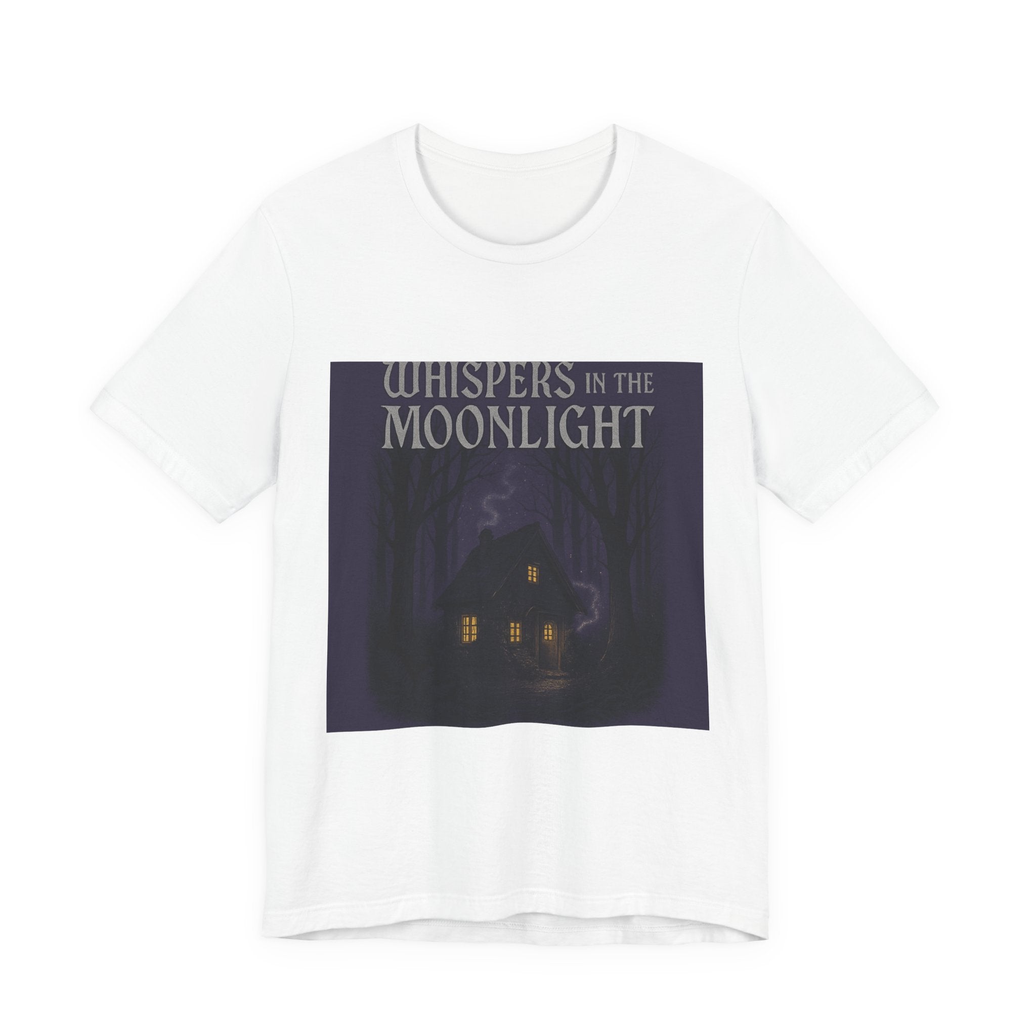 Whispers in the Moonlight Tee — Haunted Cabin Night Graphic T-Shirt