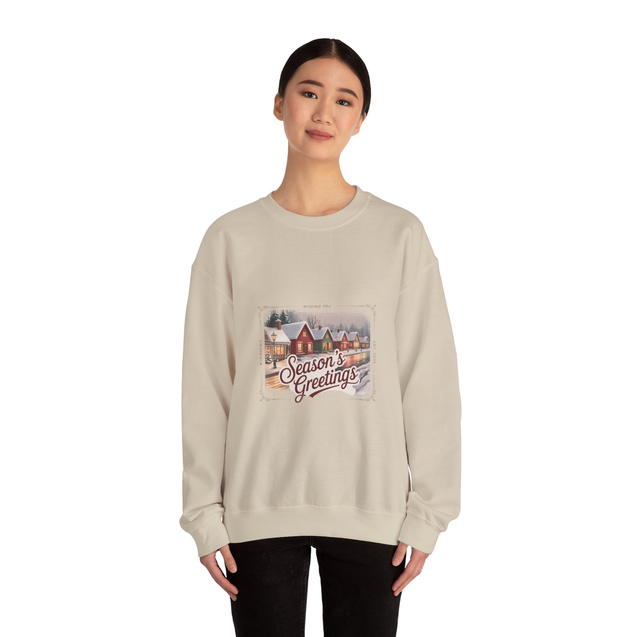Vintage Christmas Postcard Crewneck Sweatshirt | retro holiday card design, sepia holiday
