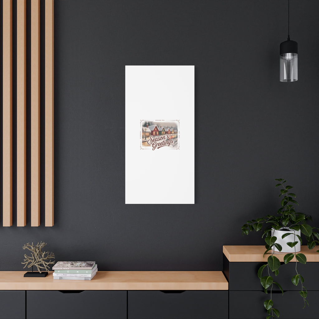 Season's Greetings Vintage Christmas Postcard Canvas | Retro Holiday Wall Art