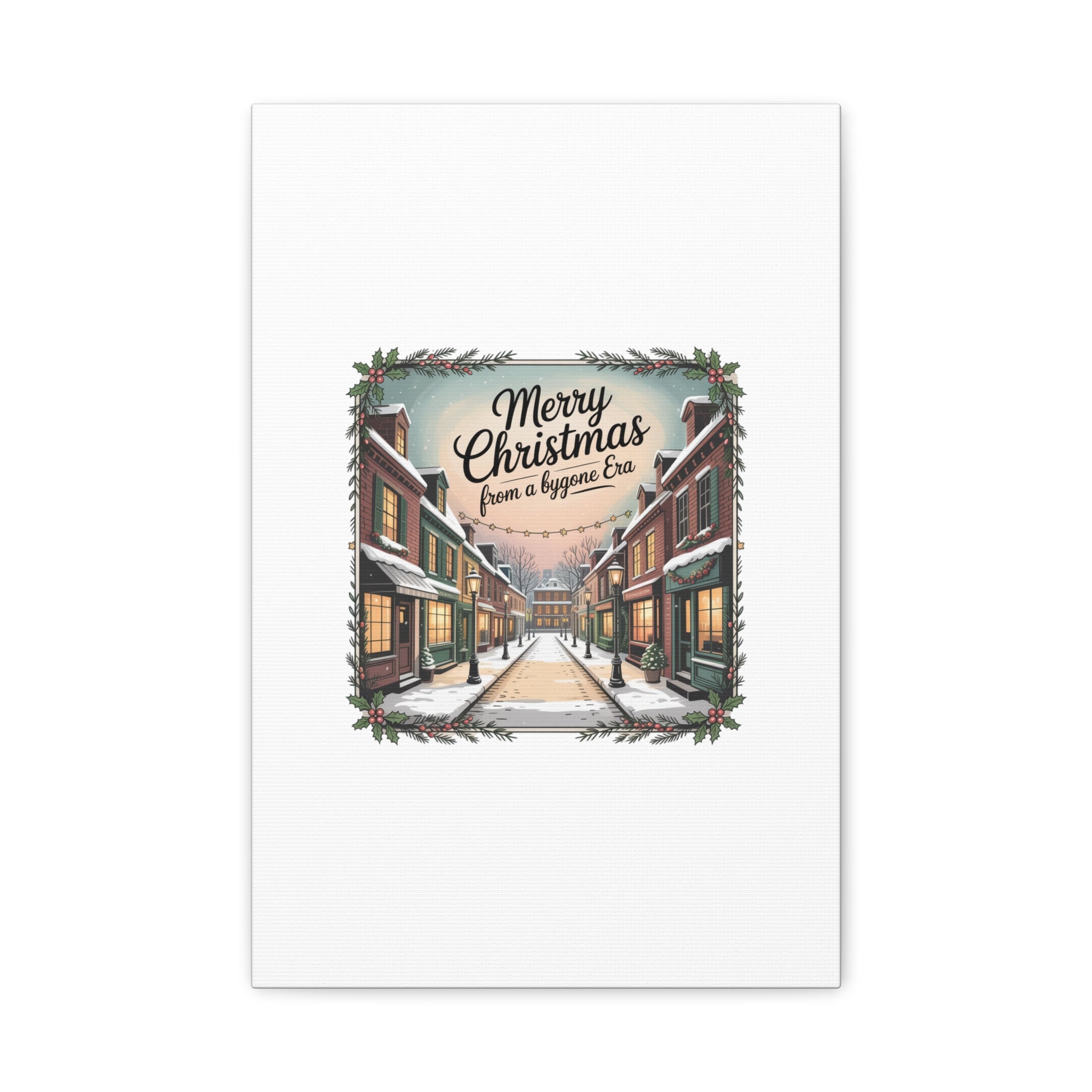 Merry Christmas Vintage Postcard Canvas | Retro Holiday Card Design