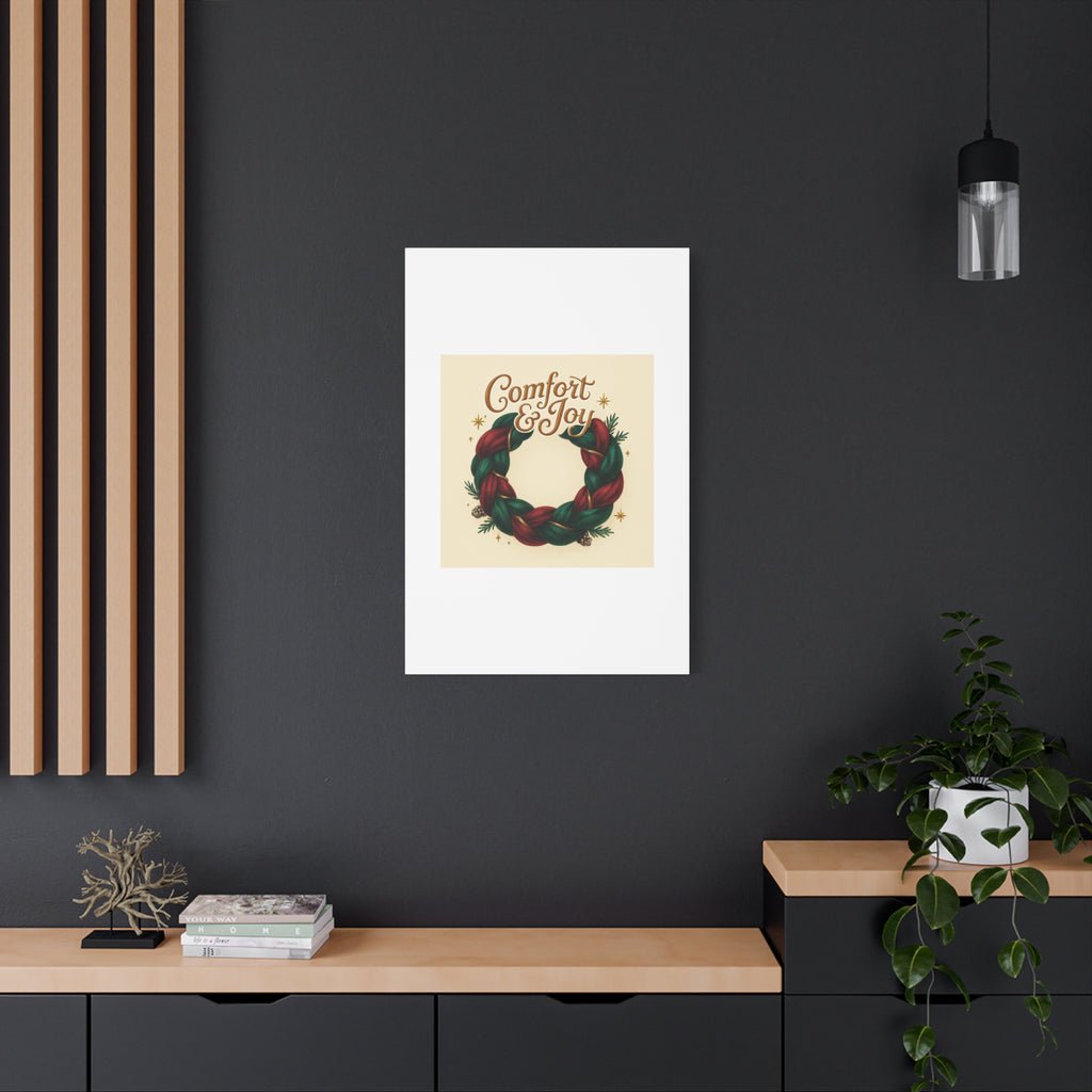 Christmas Wreath Canvas - "Comfort & Joy" Holiday Wall Art