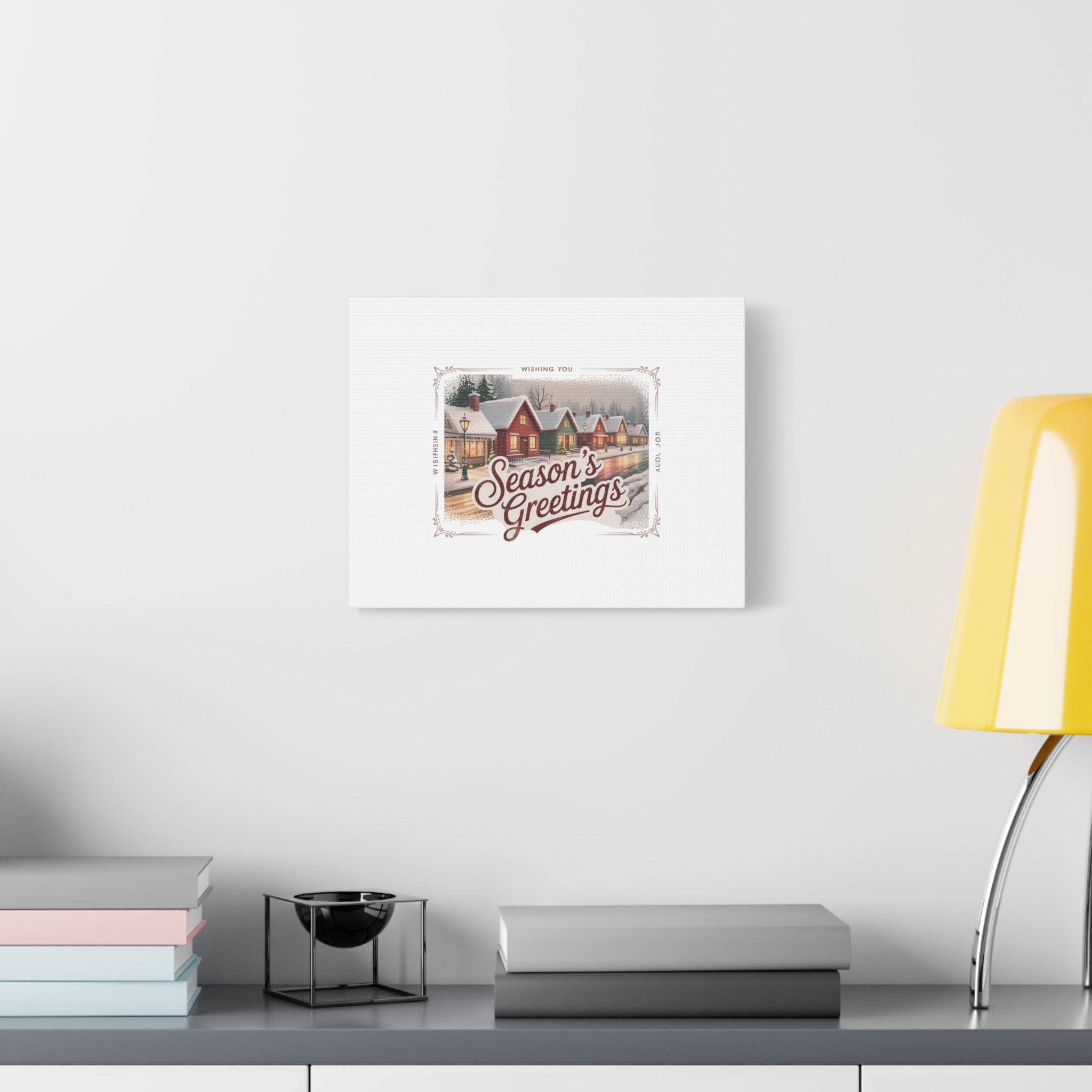 Season's Greetings Vintage Christmas Postcard Canvas | Retro Holiday Wall Art