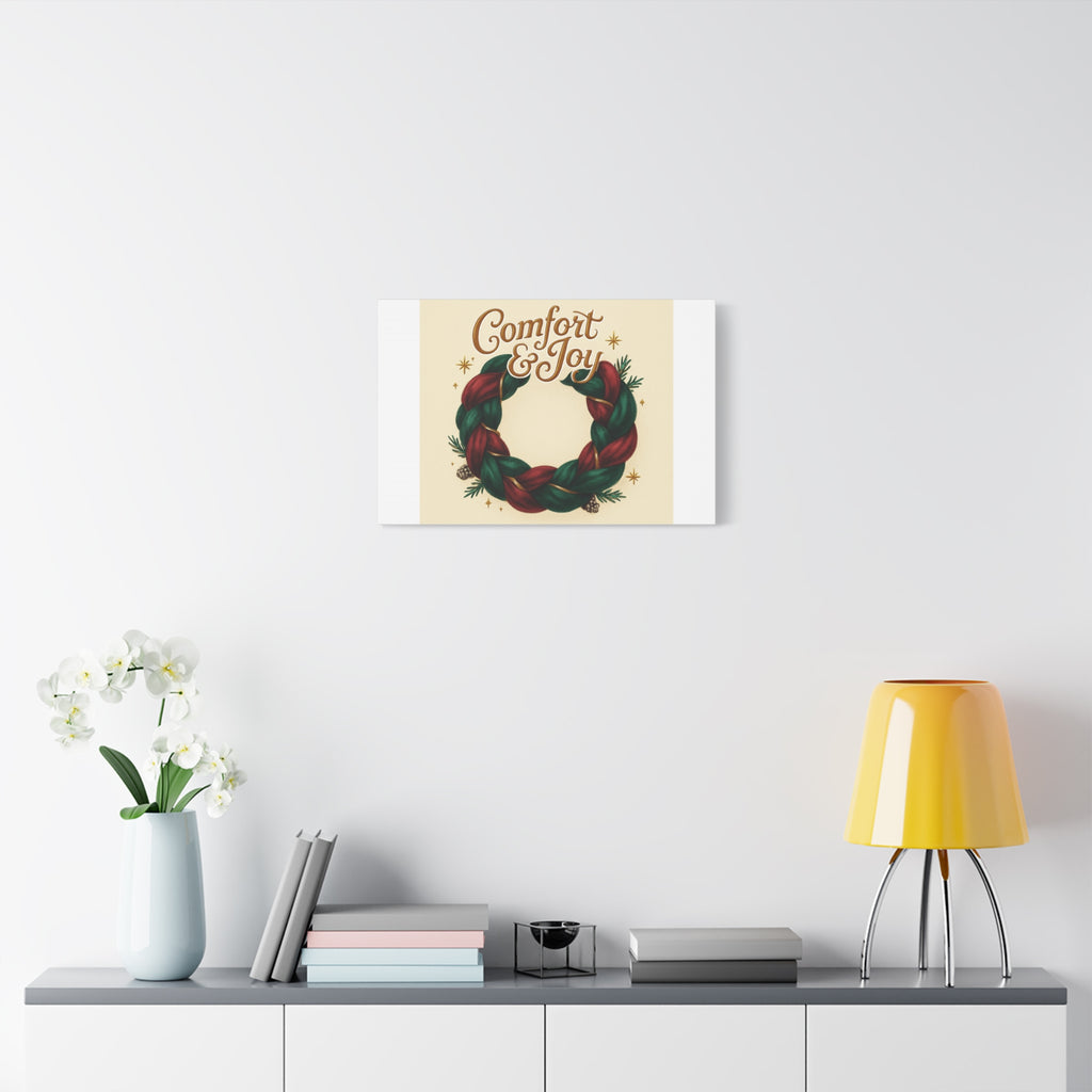 Christmas Wreath Canvas - "Comfort & Joy" Holiday Wall Art