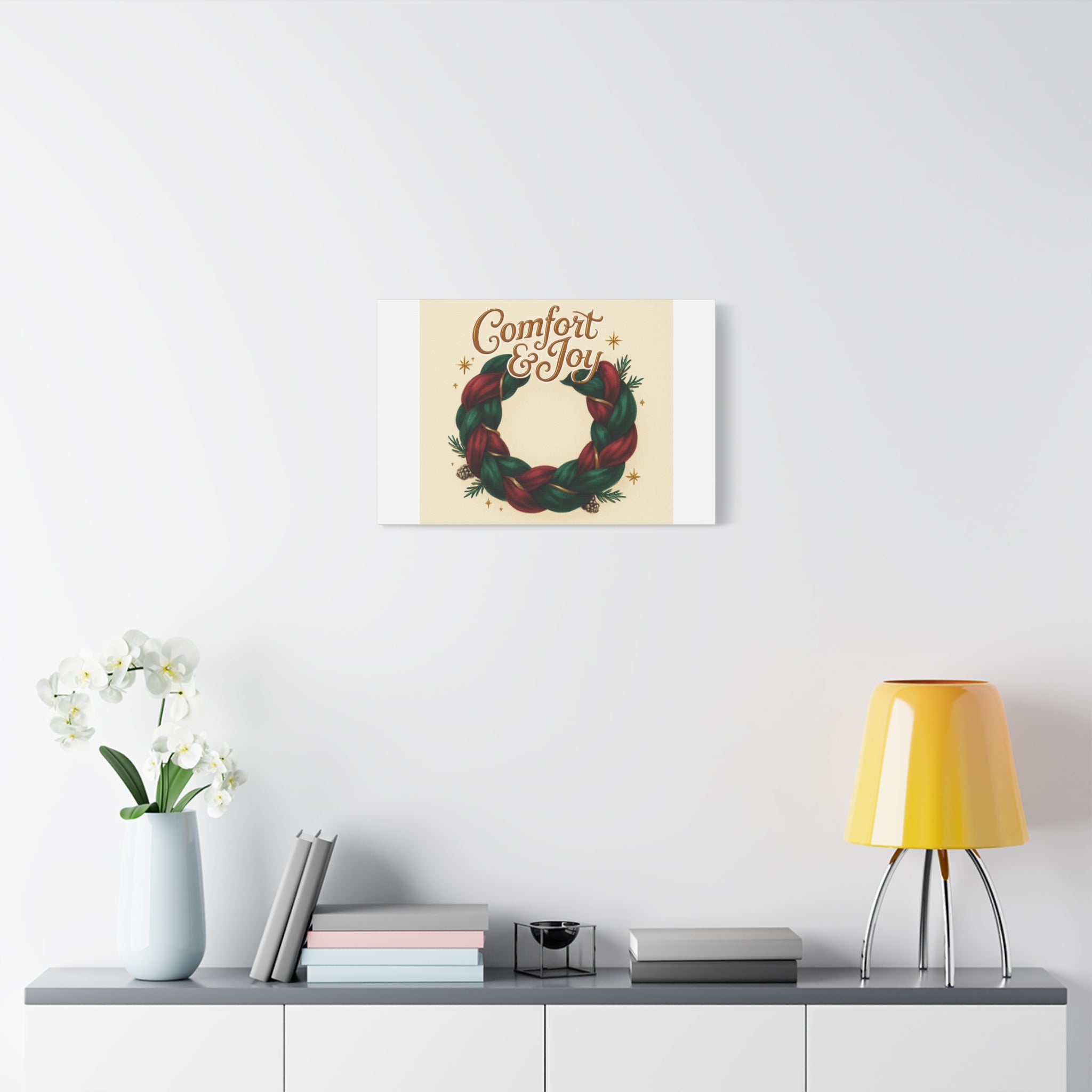 Christmas Wreath Canvas - "Comfort & Joy" Holiday Wall Art