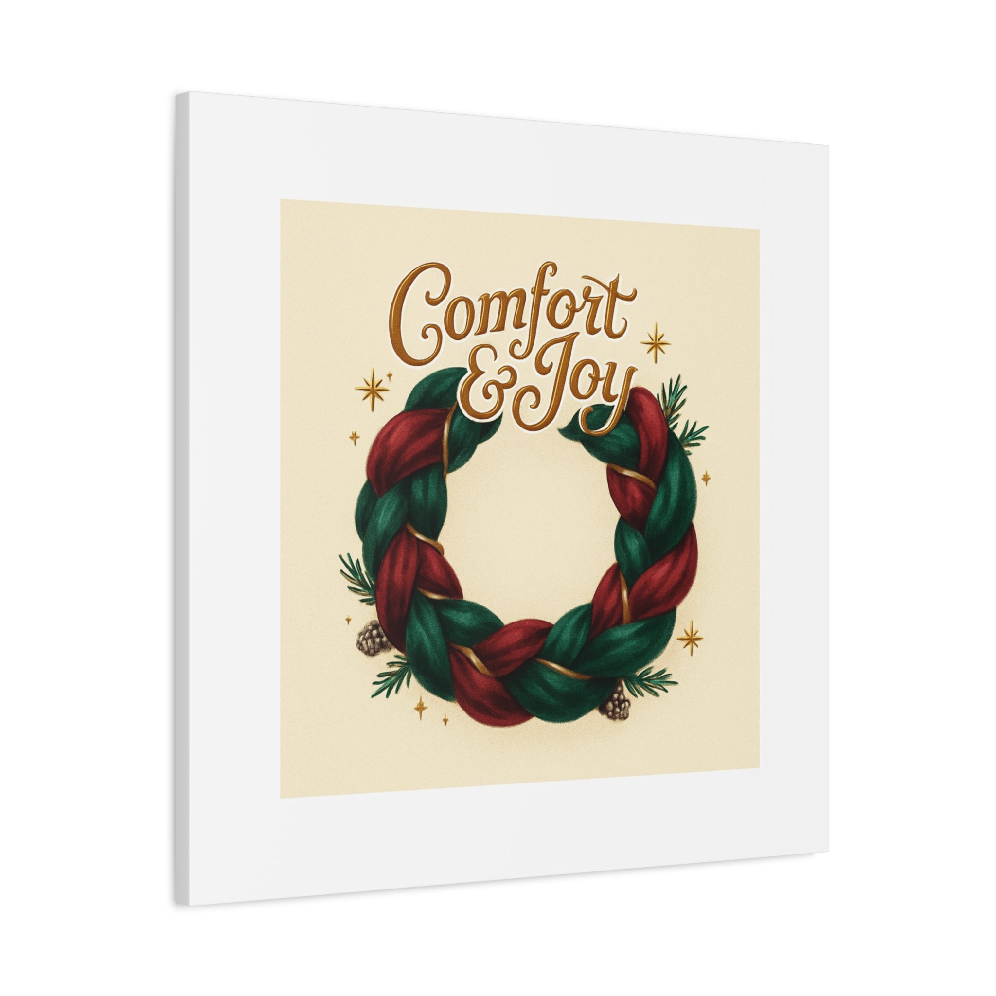 Christmas Wreath Canvas - "Comfort & Joy" Holiday Wall Art