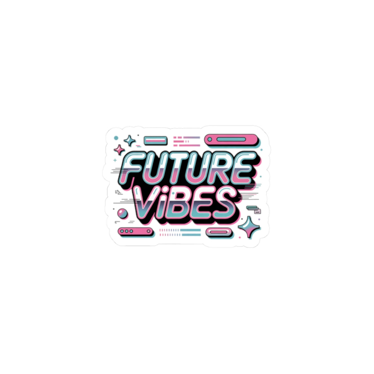 Future Vibes Kiss-Cut Stickers | Y2K cyber holo aesthetic, chrome text