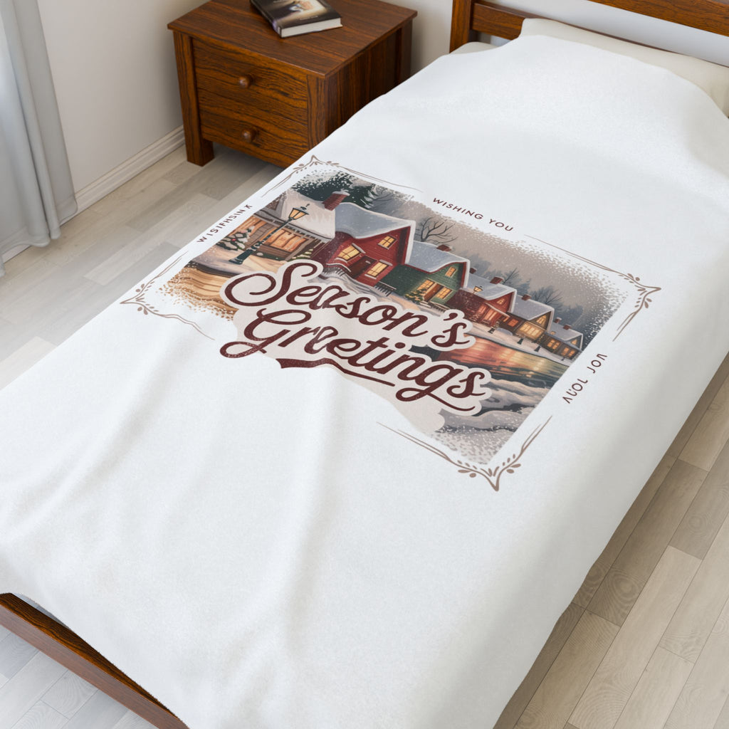 Season's Greetings Vintage Postcard Velveteen Blanket | Retro Christmas, sepia holiday