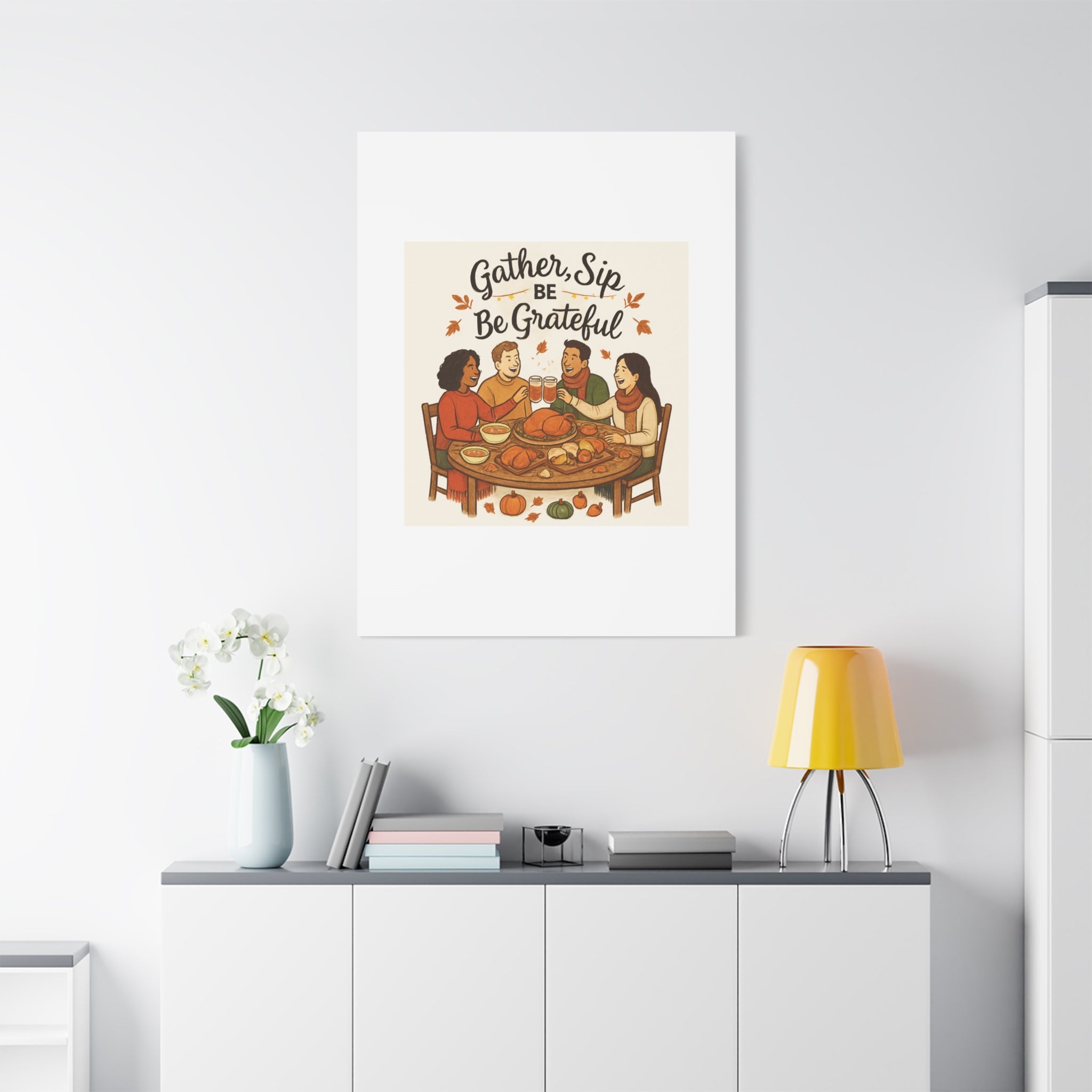 Gather, Sip, Be Grateful Canvas — Thanksgiving Wall Art