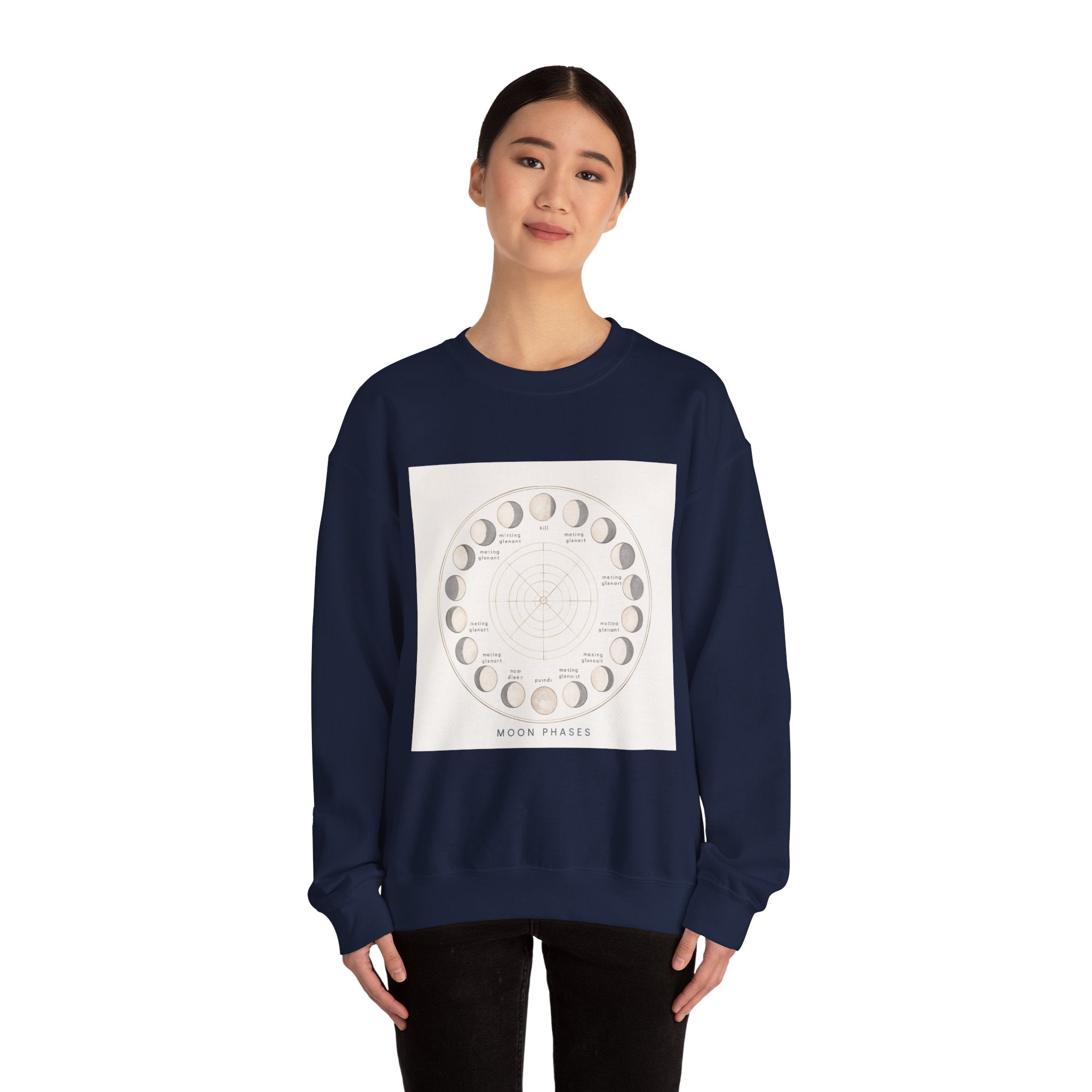 Moon Phases Sweatshirt — Lunar Cycle Graphic Crewneck