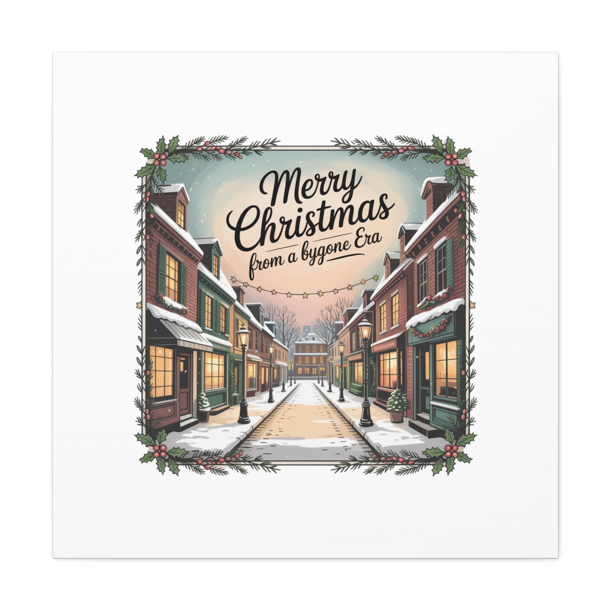 Merry Christmas Vintage Postcard Canvas | Retro Holiday Card Design