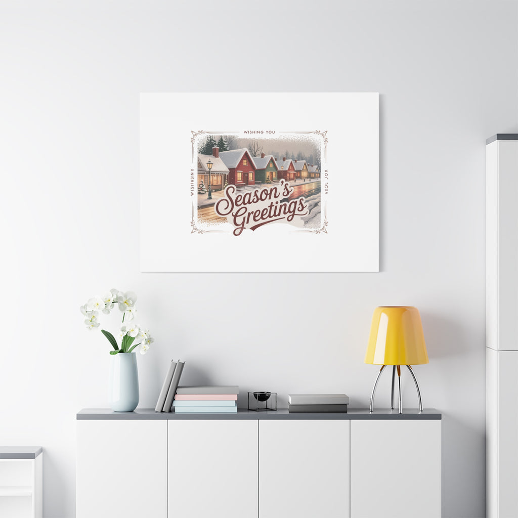 Season's Greetings Vintage Christmas Postcard Canvas | Retro Holiday Wall Art