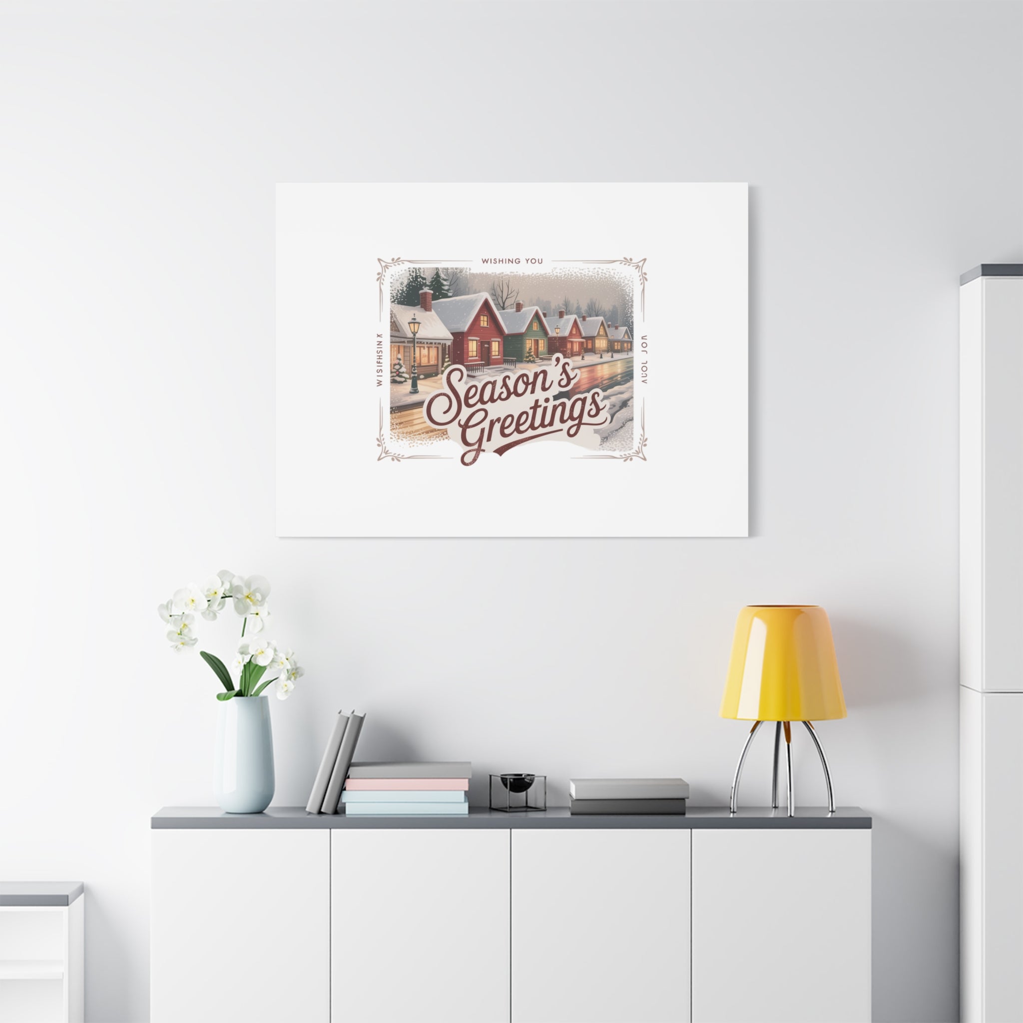 Season's Greetings Vintage Christmas Postcard Canvas | Retro Holiday Wall Art