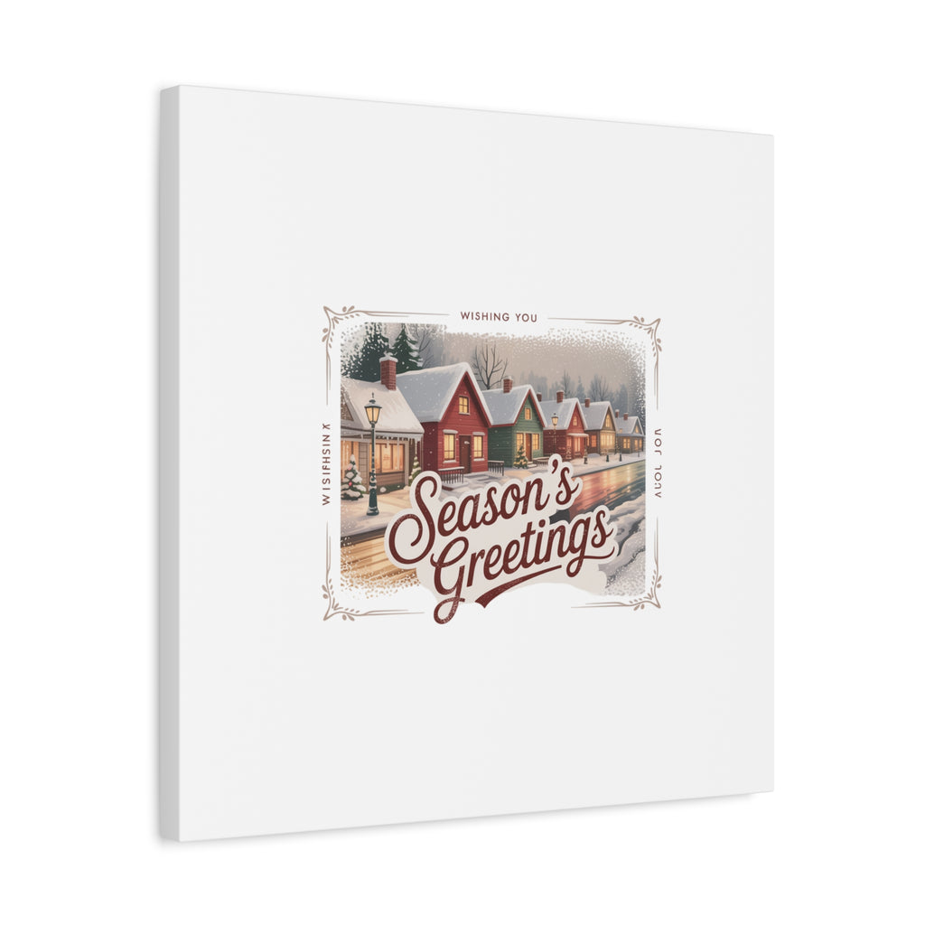 Season's Greetings Vintage Christmas Postcard Canvas | Retro Holiday Wall Art