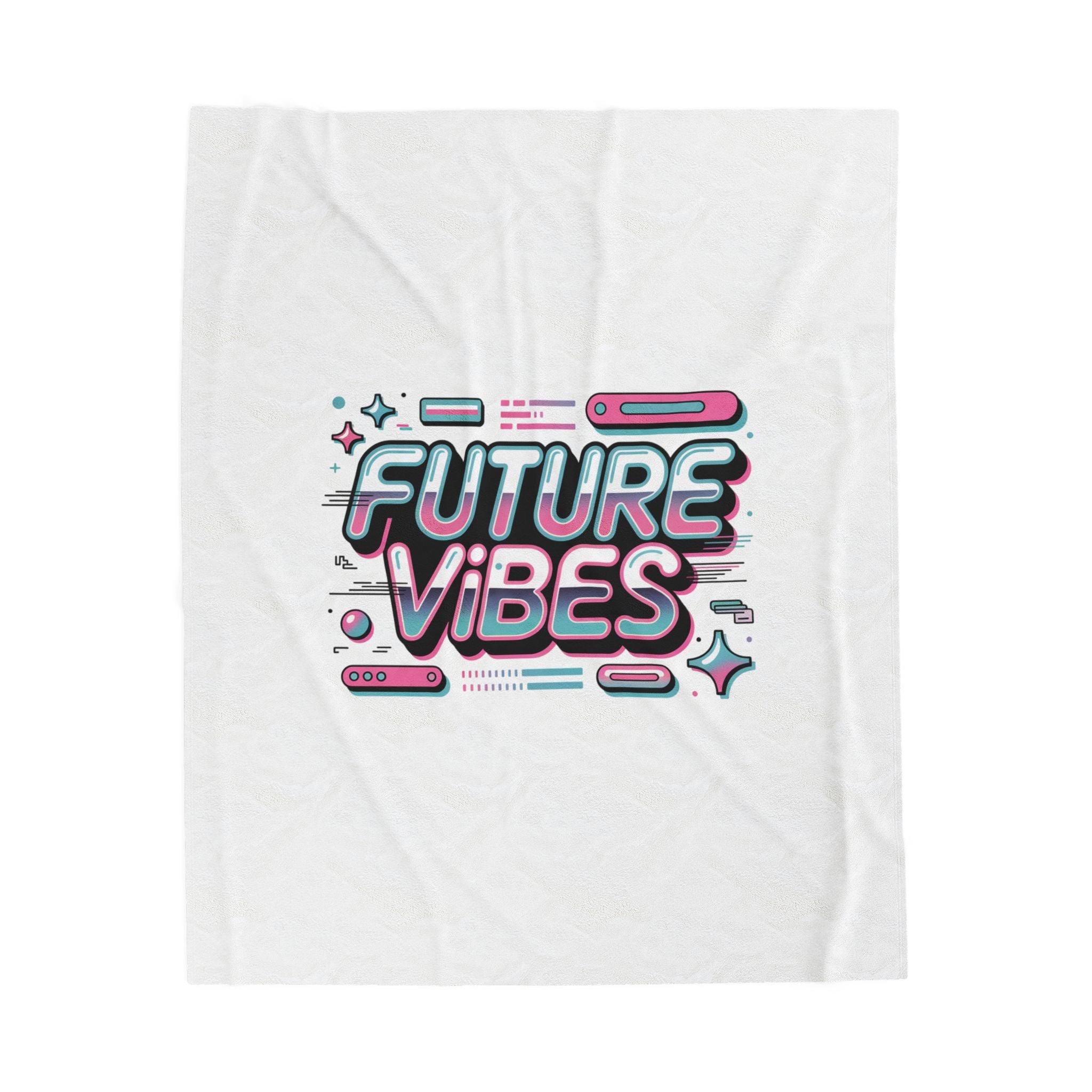 Future Vibes Velveteen Blanket | Y2K cyber holo retro tech chrome text