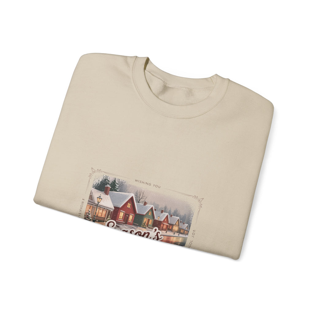 Vintage Christmas Postcard Crewneck Sweatshirt | retro holiday card design, sepia holiday