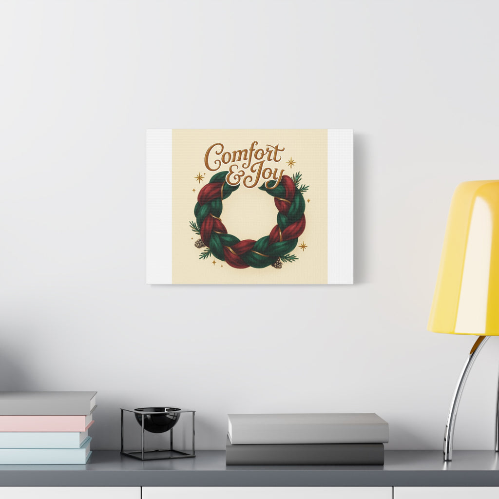 Christmas Wreath Canvas - "Comfort & Joy" Holiday Wall Art