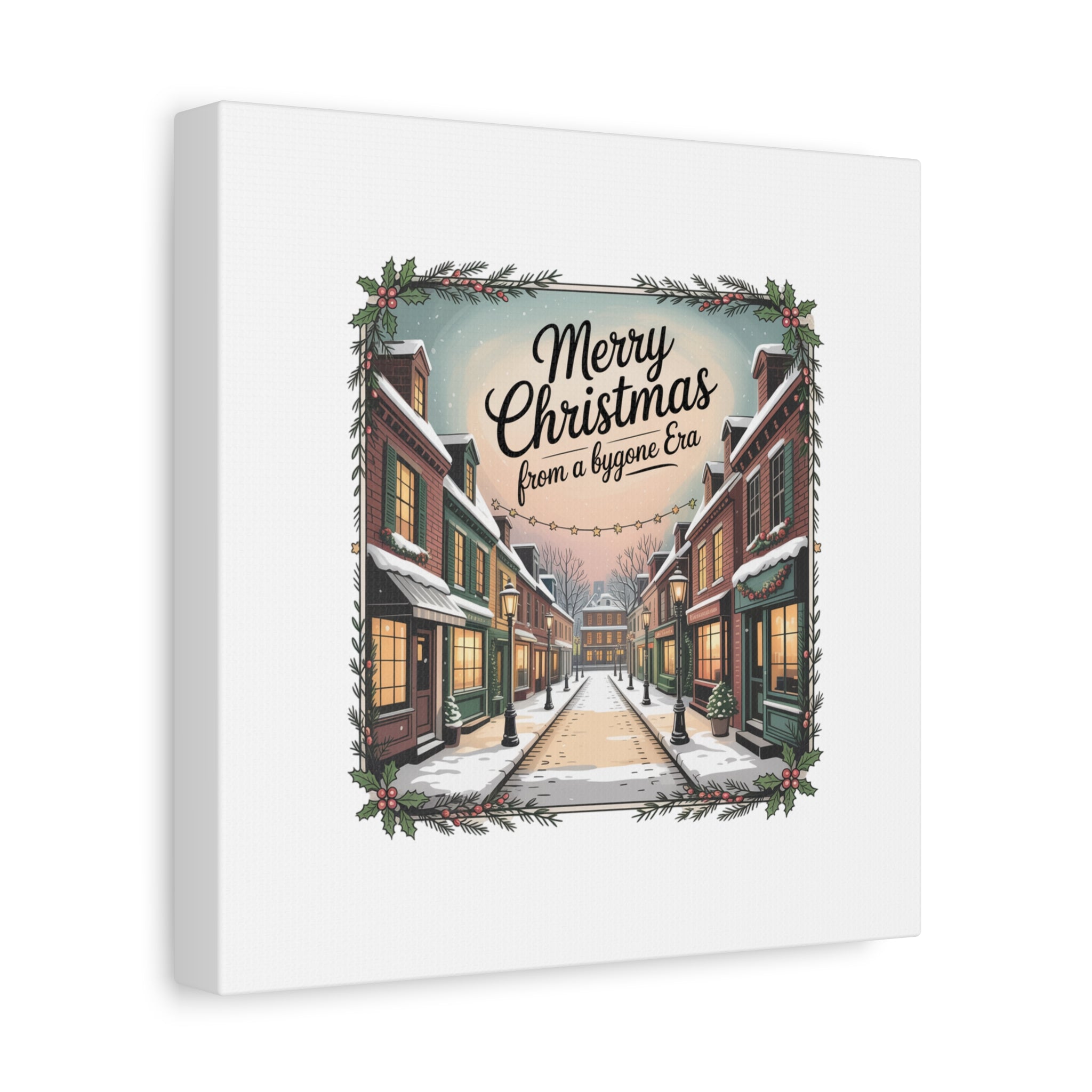 Merry Christmas Vintage Postcard Canvas | Retro Holiday Card Design