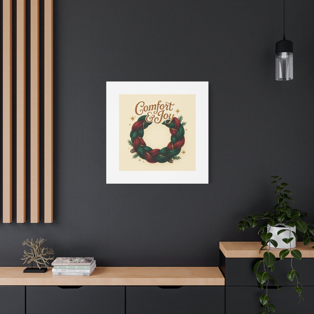 Christmas Wreath Canvas - "Comfort & Joy" Holiday Wall Art