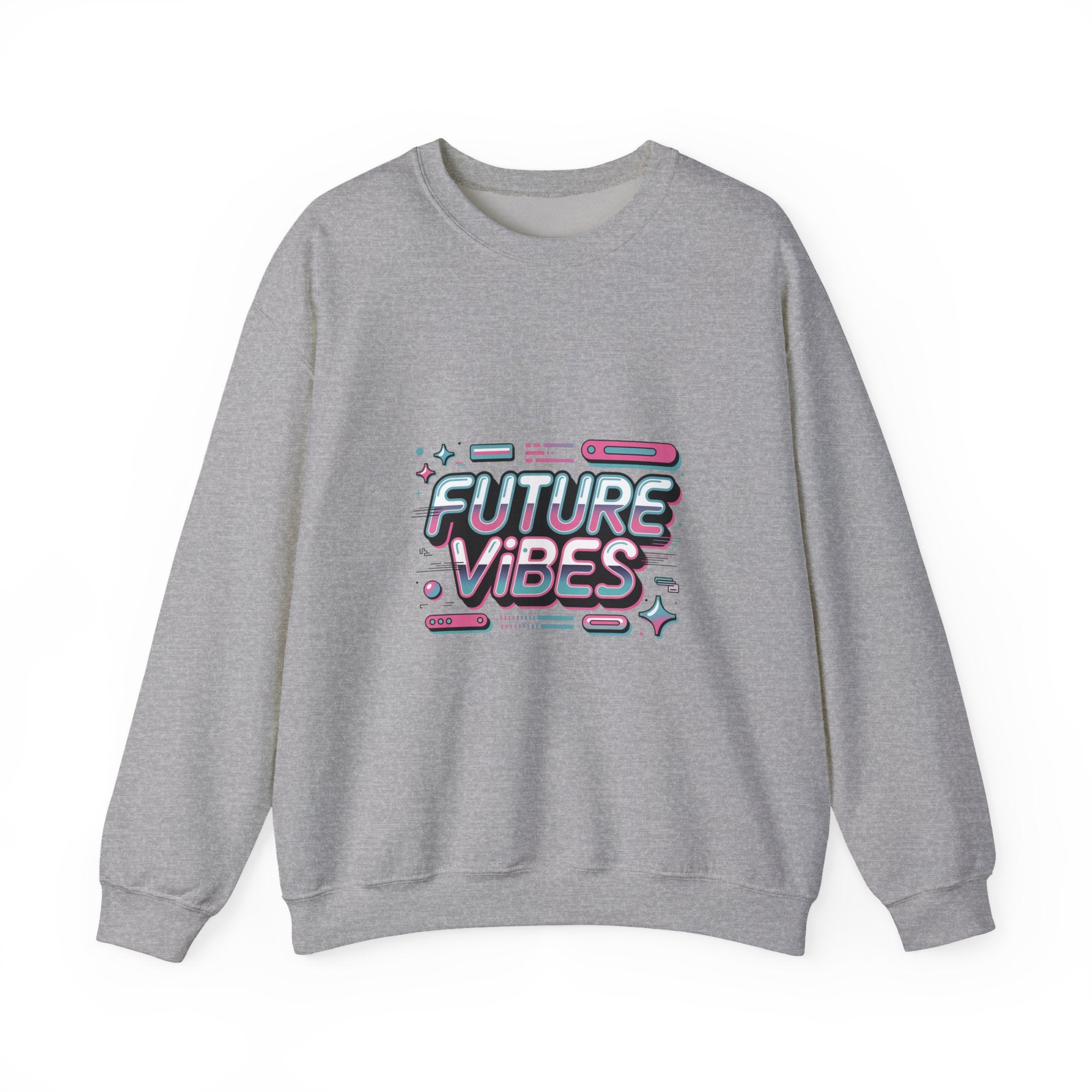 Future Vibes Crewneck Sweatshirt | Y2K Cyber Holo, Retro Tech Chrome Text