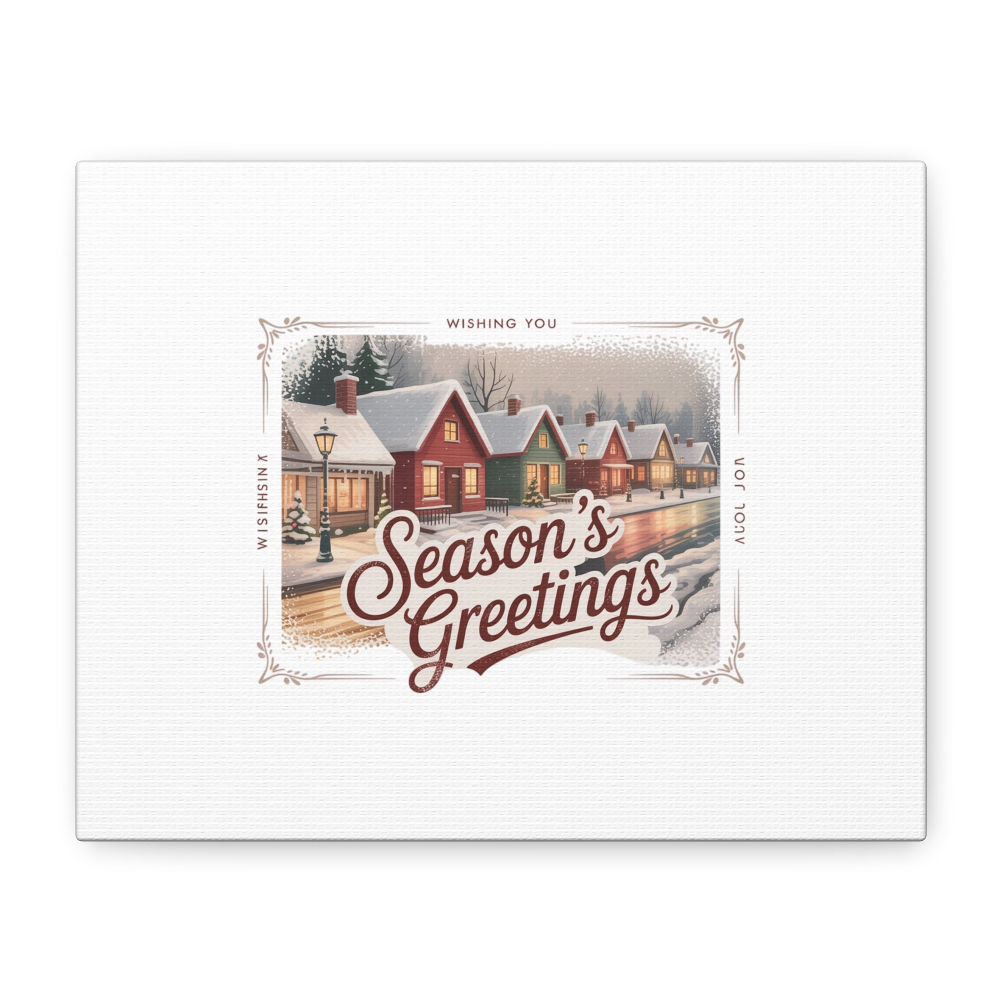 Season's Greetings Vintage Christmas Postcard Canvas | Retro Holiday Wall Art
